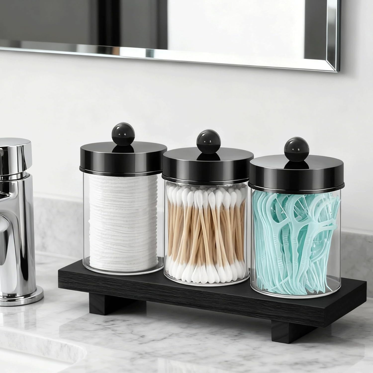 RGHJAR-3 Pack Qtip Holder Dispenser for Cotton Swabs, Balls, Pads, Floss Picks - Qtip Holder Bathroom Set with Vanity Tray.Bathroom Essentials Accessories Decor, Vanity Makeup Storage Organizer