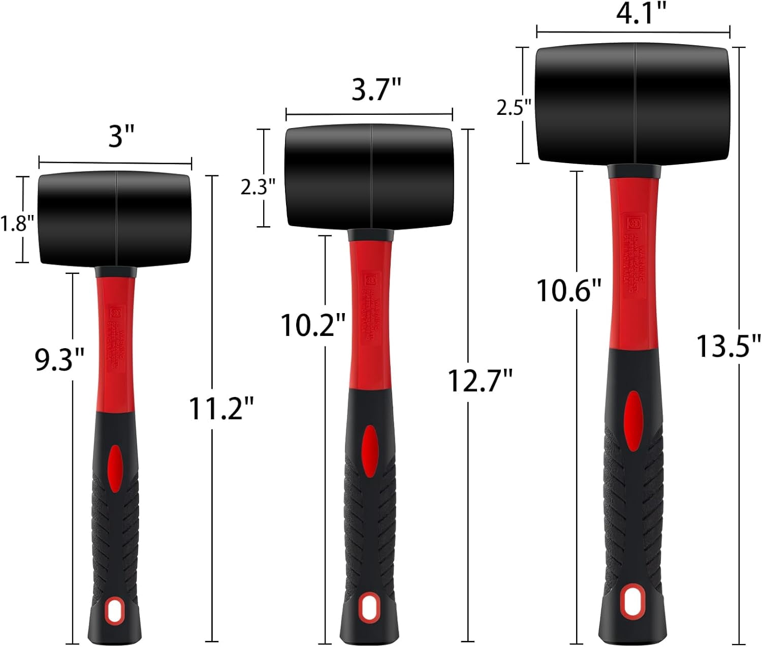 RGHJAR-3 Pack Rubber Mallet Set (24/16/8 oz) – Non-Marring Dead Blow Hammer with Fiberglass Handle & Non-Slip Grip, Soft Face Mallets for Tent Stakes, Flooring, Tile Setting, Carpentry & Auto Repair