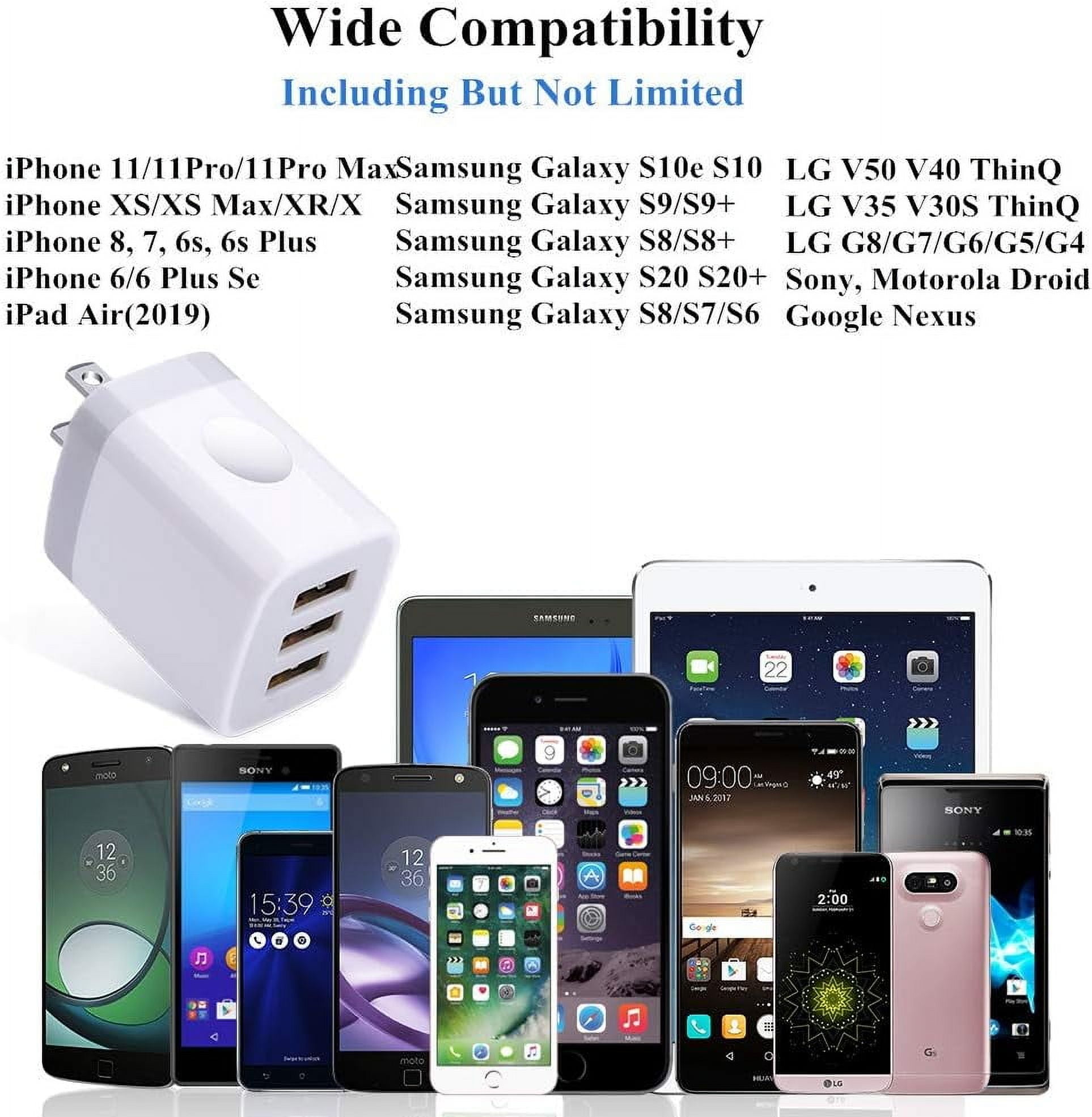 RGHJAR-3 Port Wall Charger, 5V 3.1A USB Plugs, MultiPort Travel USB Wall Plug Home Charging Block Cube Compatible iPhone 13 12 11 Pro XS Max, Samsung Galaxy S22 S21 FE S10, Note 20 10,V35 THINQ Q7 G7