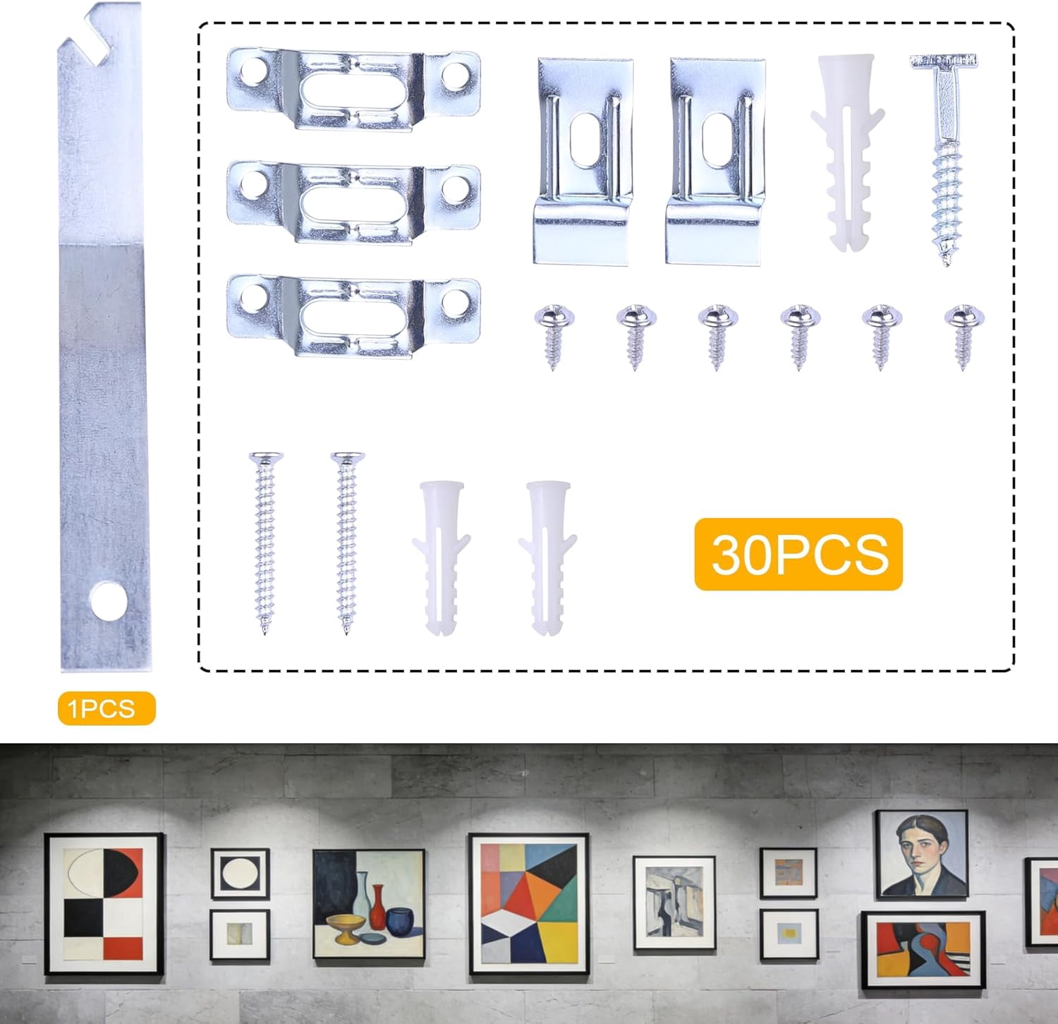 RGHJAR-30 Packs 15LB Frame Lock Security Hanging Kits, Lock Security Picture Hangers with T-Head Screws for Art Anti-Theft in Museums, Art Galleries, Restaurants or Hotels