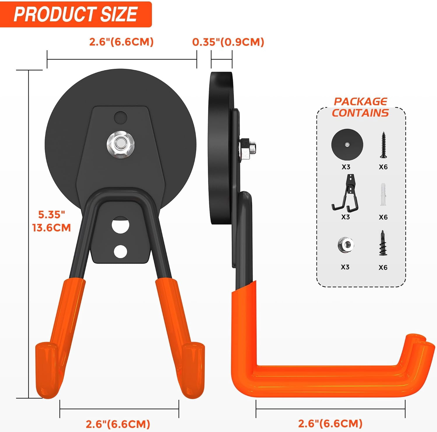 RGHJAR-3Pcs Large Magnetic Hooks Heavy Duty for Garage, Magnet Hooks for Hanging Heavy Duty, Strong Magnet Storage Hooks for Hanging Garage Tools& Garden Tools