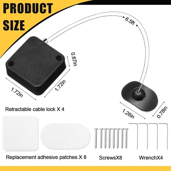 RGHJAR-4 Pcs 6.5 ft Retractable Security Cable Lock with Double Sided Adhesive and Screws TV Remote Control Tether Cord Leash Anti Lost Rope Security Lanyard Lock for TV Tablets Showroom