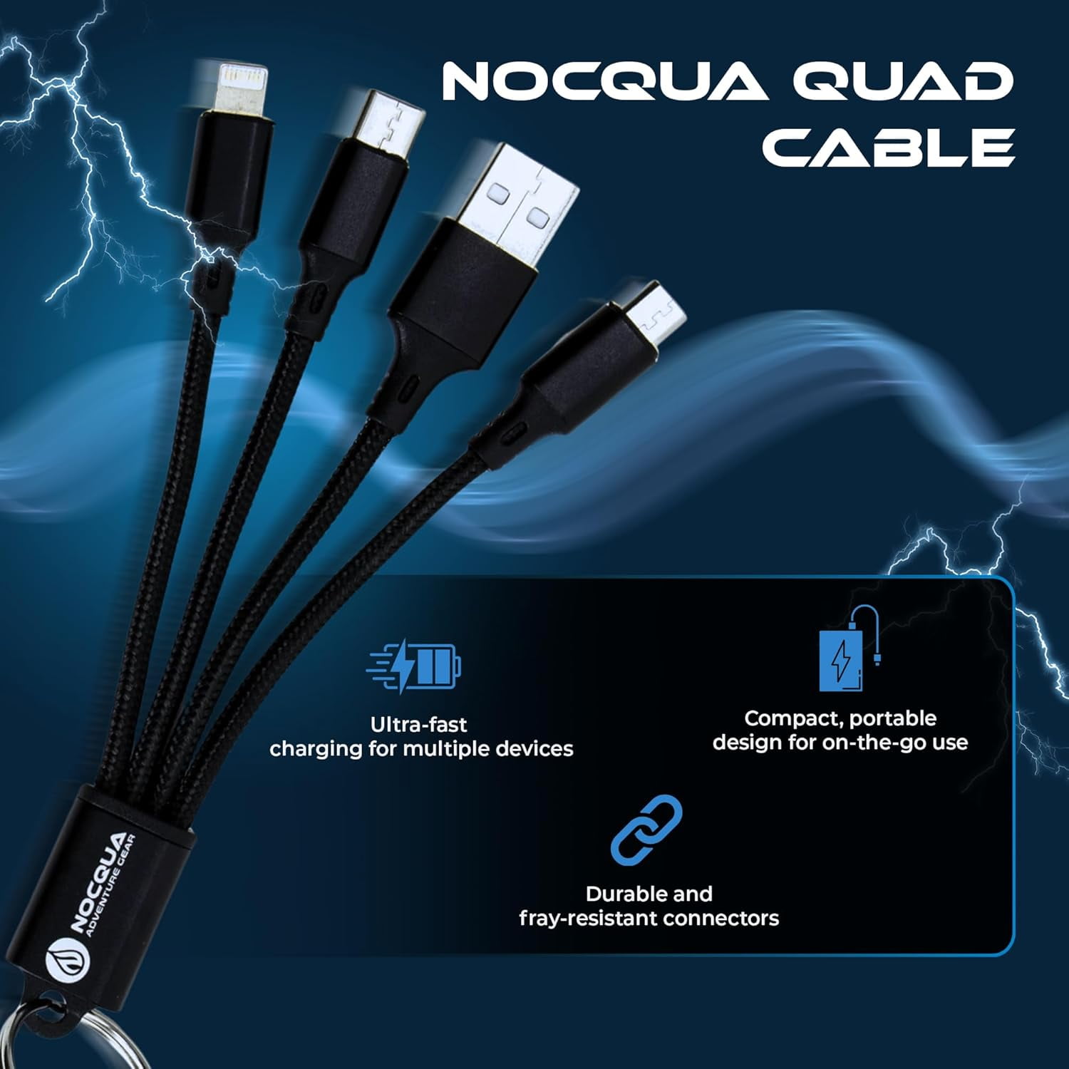 RGHJAR-4-in-1 Multi Charging Cable – Fast Charging Cables for Multiple Devices Compatible with USB-C, Micro USB & Lightning Cable, Portable Multi Charging Cord for Phones, GPS and More, 5” Black