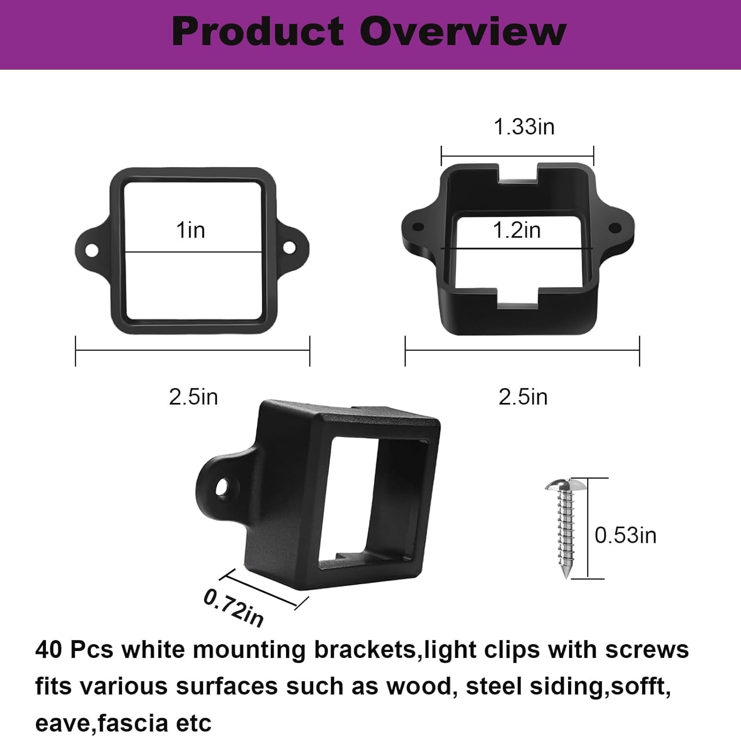 RGHJAR-40 snap-on mounting Brackets with 80 Screws, Compatible with Govee Permanent Outdoor Light Strip (Non-Pro Edition) H705/H805 Series Fixed Mounting Brackets