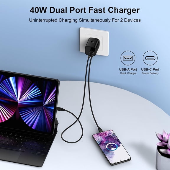 RGHJAR-40W USB C Charger Block, [PPS 2.0 Supported] Dual Port Type C Wall Plug with Foldable Prong, Fast Charging Adapter for Samsung Galaxy S26/S26+/S26 Ultra, S25/S24, A57, Z Fold 7 Flip, Google Pi
