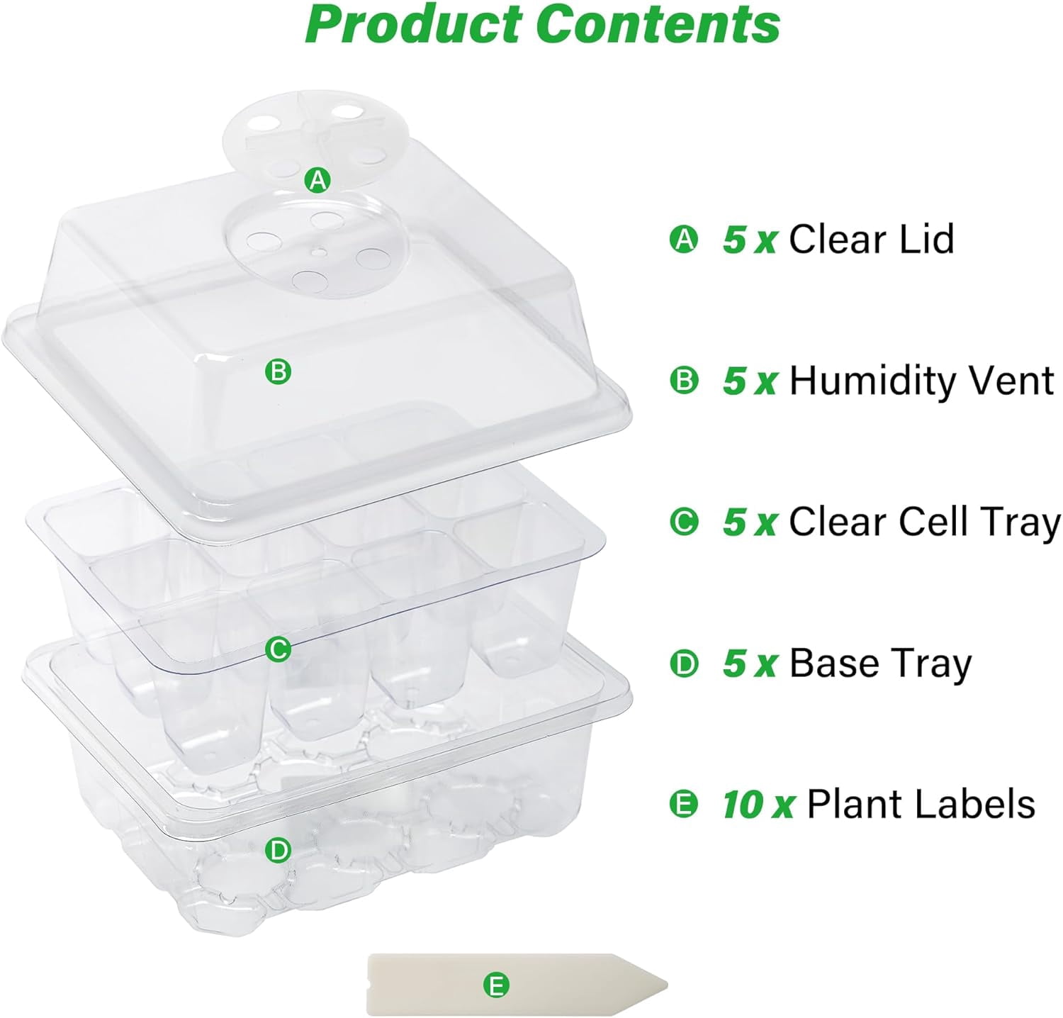 RGHJAR-5-Pack Seed Starter Trays for Indoor Germination – Humidity Dome to Regulate Temperature & Humidity, Clear Tray for Root Observation, Drain Holes to Prevent Overwatering (5 Packs, Clear)
