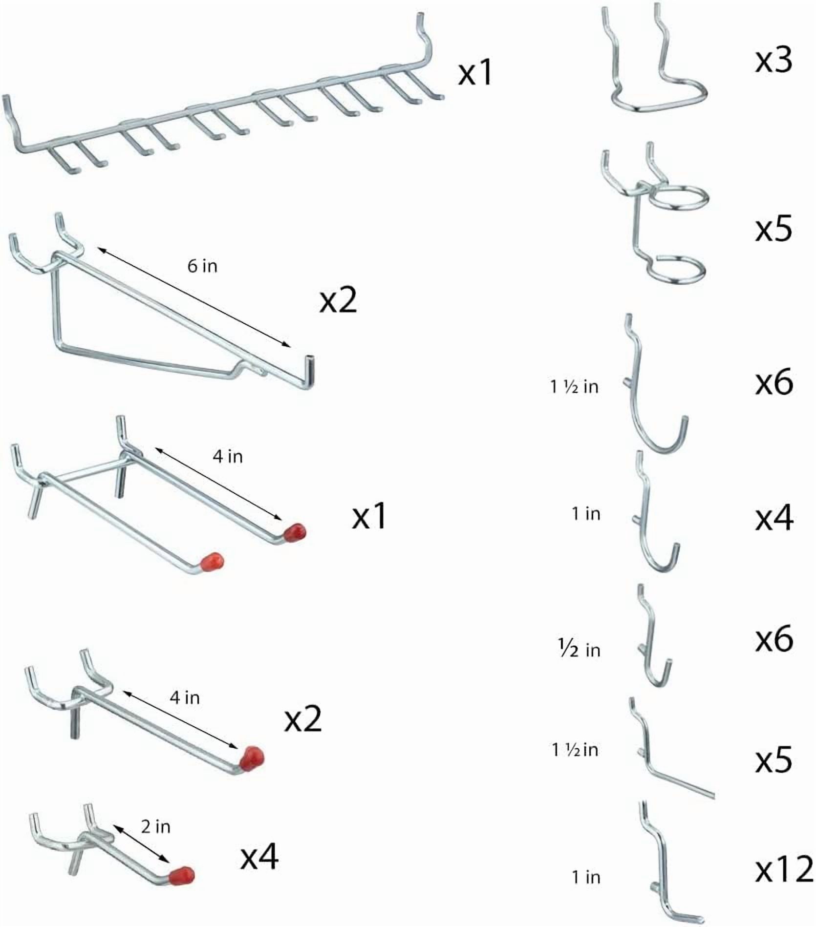 RGHJAR-51-Piece Pegboard Hook Set S819-841 - Multi-Tool Rack for Garage Storage, Workbench and Garage Organizer, Pegboard Accessories in Zinc for 1/8 in and 1/4 in Pegboard