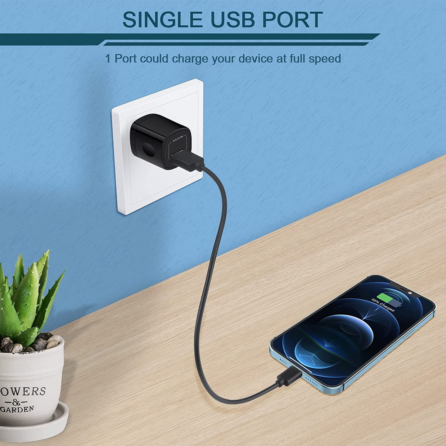 RGHJAR-[5Pack/1Port] USB AC Charger Adapter, Wall Plug Fast Charging Outlet Power Box Cube for iPhone 14 13 15 16 17 Pro Max/Mini SE X XR XS, iPad, Samsung S25 S24 S23 S22 Android Phones Multiple Bri