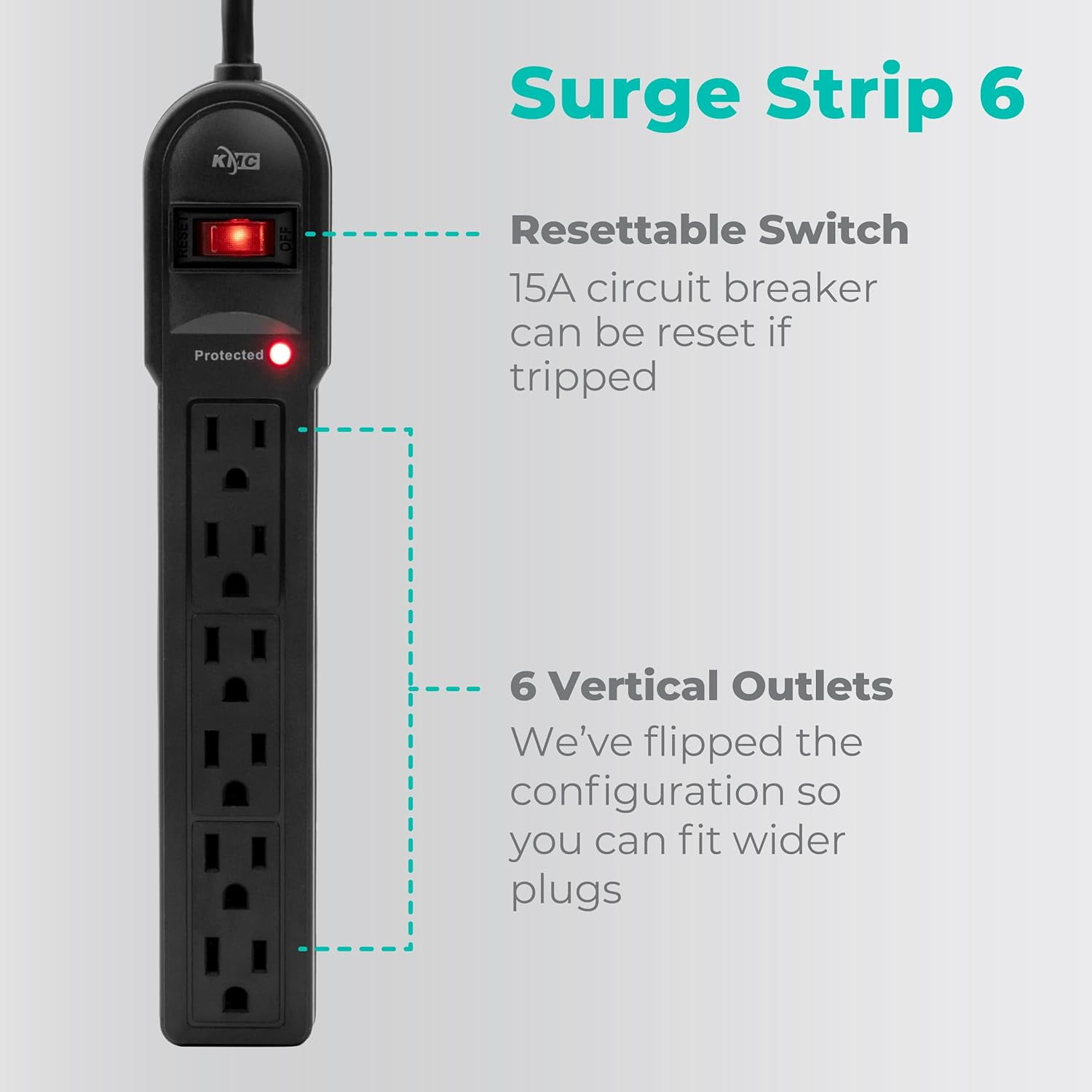 RGHJAR-6-Outlet Surge Protector Power Strip 2-Pack, 900 Joules, 4-Foot Extension Cord, Overload Protection, Black