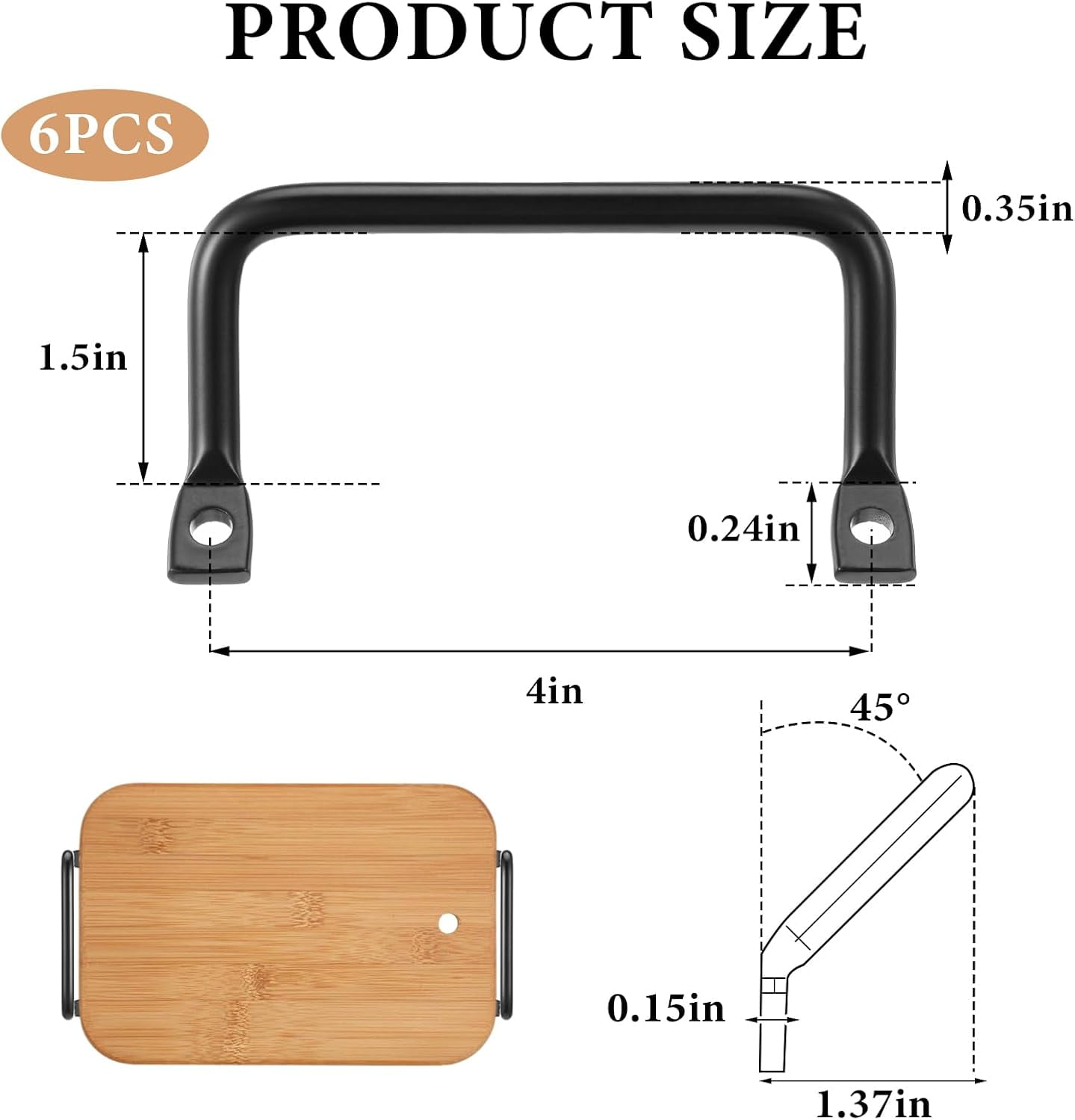 RGHJAR-6 Pcs Metal Charcuterie Board Handles, Black Matte, 4 Inch Pull Handles, Side Fixing, For Trays, Stove Cover, Noodle Board, Cutting Board