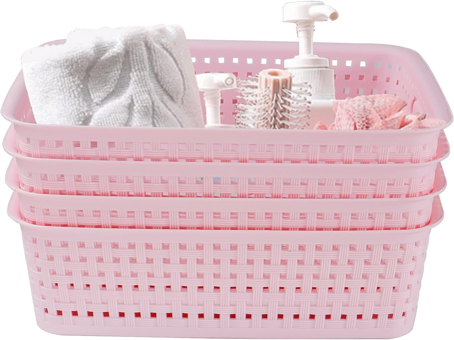 RGHJAR-8 Pack Small Pantry Organization and Storage Bins - Household Organizers for Laundry Room, Bathrooms, Bedrooms, Kitchens, Cabinets, Countertops, Under Sink or On Shelves (Pink)