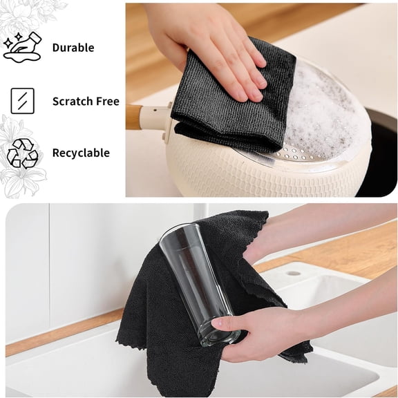 RGHJAR-80 Pack Microfiber Cleaning Cloth Roll,Lint Free Rags & Tear Away Reusable Towels Washable Scratch,Ultra Absorbent Dish Rags(12" x 12") for Car Kitchen Home Garage-Black