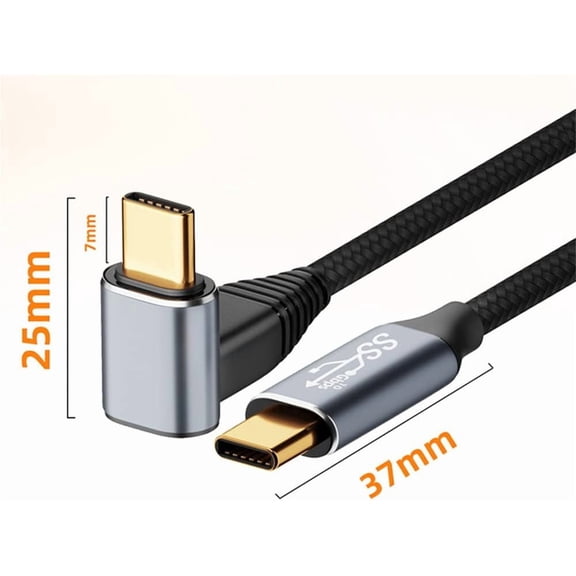RGHJAR-90 Degree Up Down Angled Type-C USB-C Male to Male USB3.1 10Gbps 100W Data Cable for Laptop Phone 300 CM