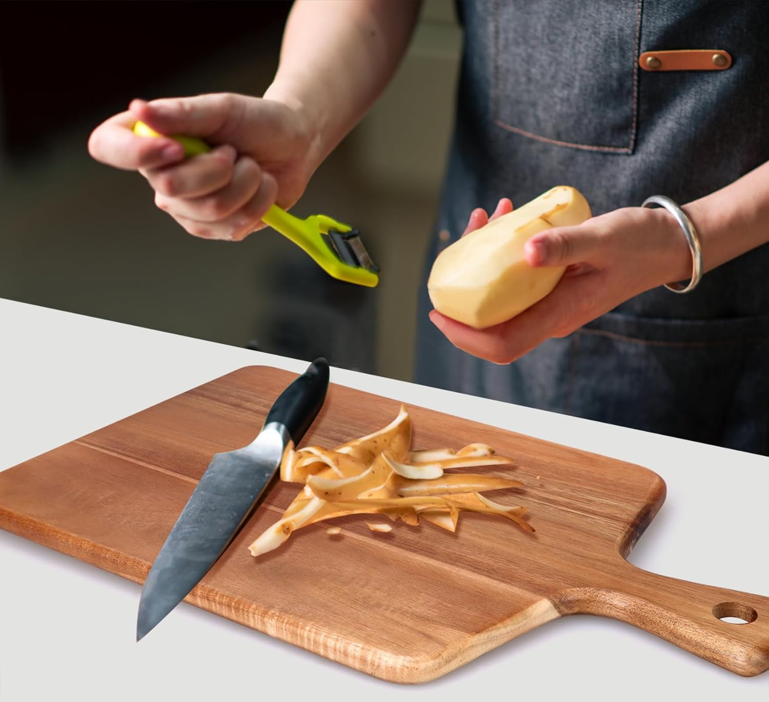 RGHJAR-Acacia Wood Cutting Board with Handle Best Cheese for Charcuterie Board Kitchen Wooden Chopping Block for Meat Vegetable Bread Fruit Serving Board Wood Butcher Block Carving Board, 17" X 10"