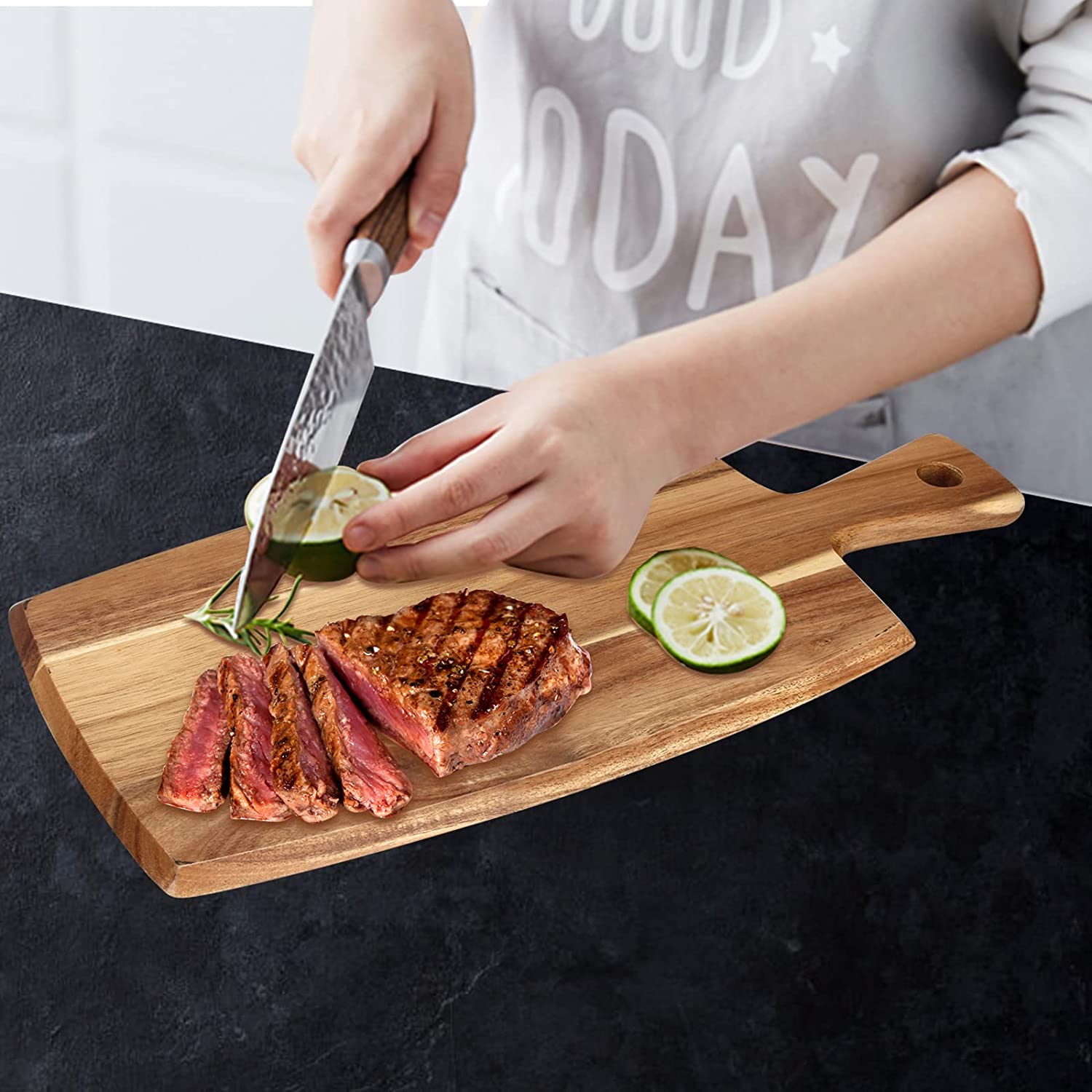 RGHJAR-Acacia Wood Cutting Board with Handle Small Charcuterie Boards Wooden Chopping Board Decorative Mini Cutting Boards for Kitchen Meat Teak Bread Cheese Board Platter Butcher Block Food Serving