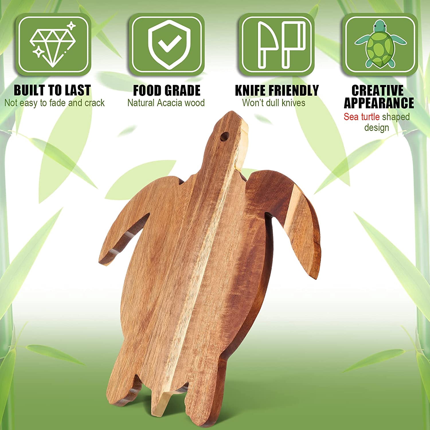 RGHJAR-Acacia Wood Sea Turtle Cutting Board, 14 x 12 Inch Wooden Bread Board Cheese Serving Platter Serving Charcuterie Board for Meat Cheese and Vegetables