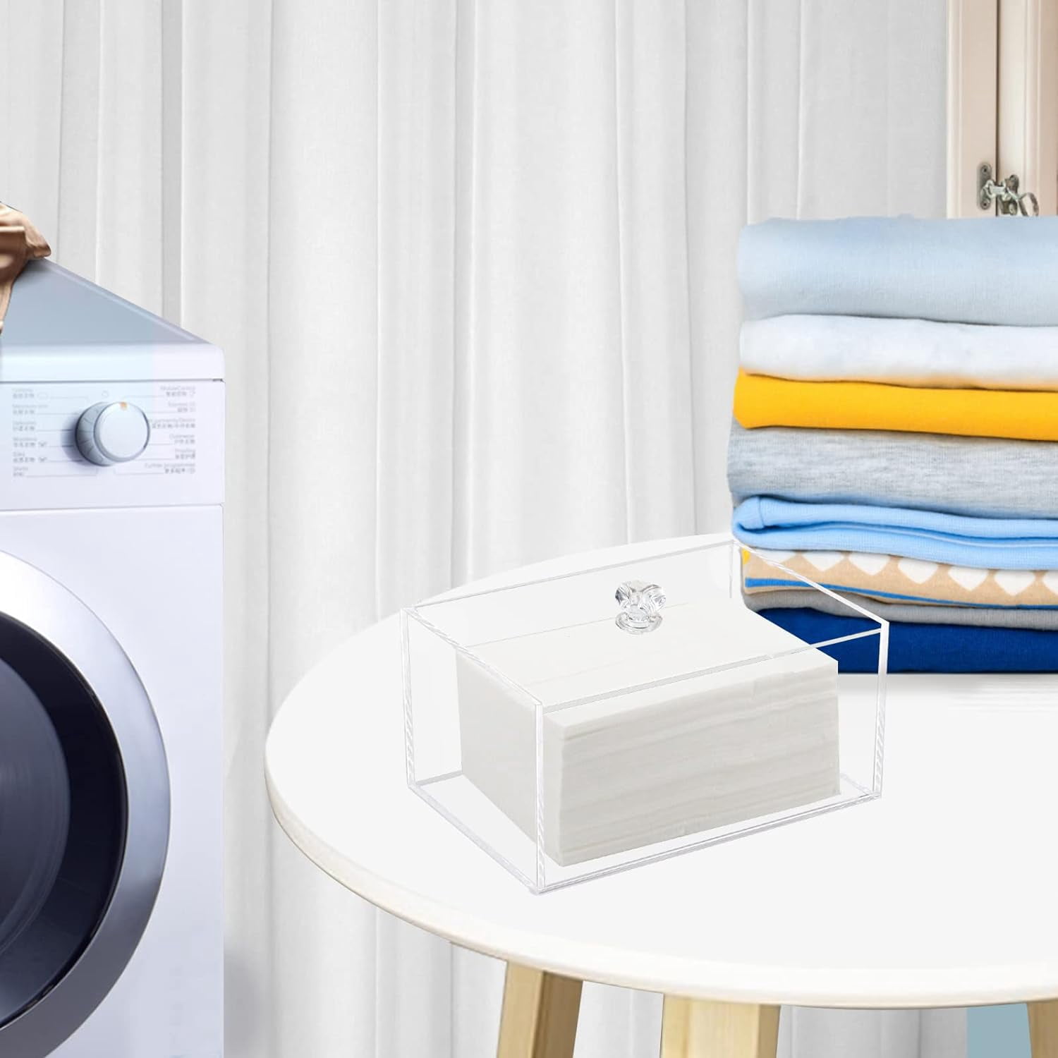 RGHJAR-Acrylic Dryer Sheet Holder, Clear Dryer Sheets Box Container for Laundry Dispenser Storage