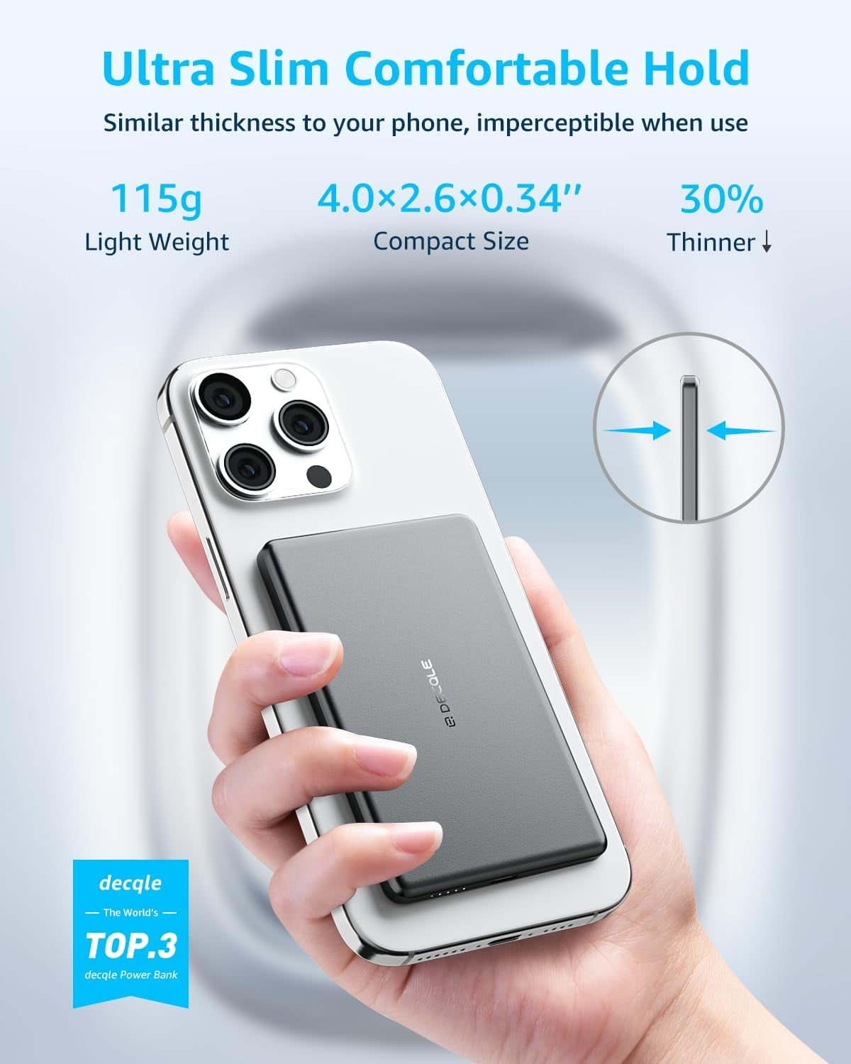 RGHJAR-“Air” Power Bank for MagSafe 5000mAh, Ultra Slim Magnetic Wireless Portable Battery Charger Case with USB-C Cable, Compatible with iPhone 17/16/15/14/13/12 Series Only (Grey)