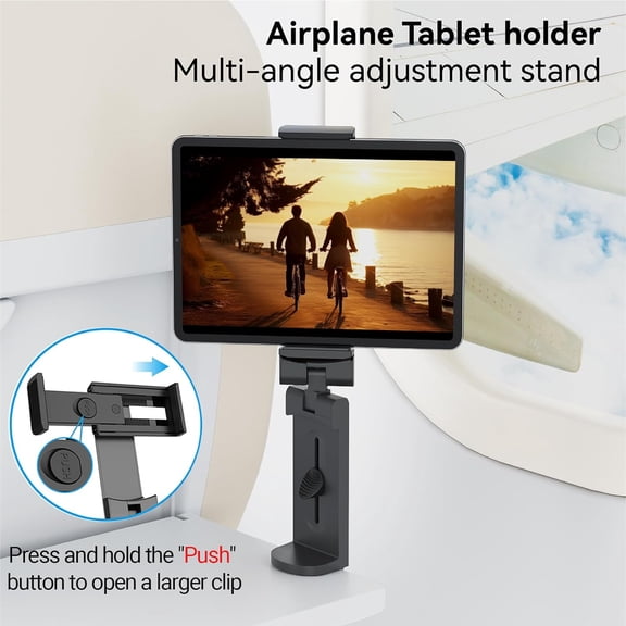 RGHJAR-Airplane Tablet Holder Mount, Travel Essential Handsfree Tablet Stand for Flying with Multi-Directional 360 Degree Rotation, Compatible with iPad/Galaxy Tabs (Only Fits 711" Tablets)