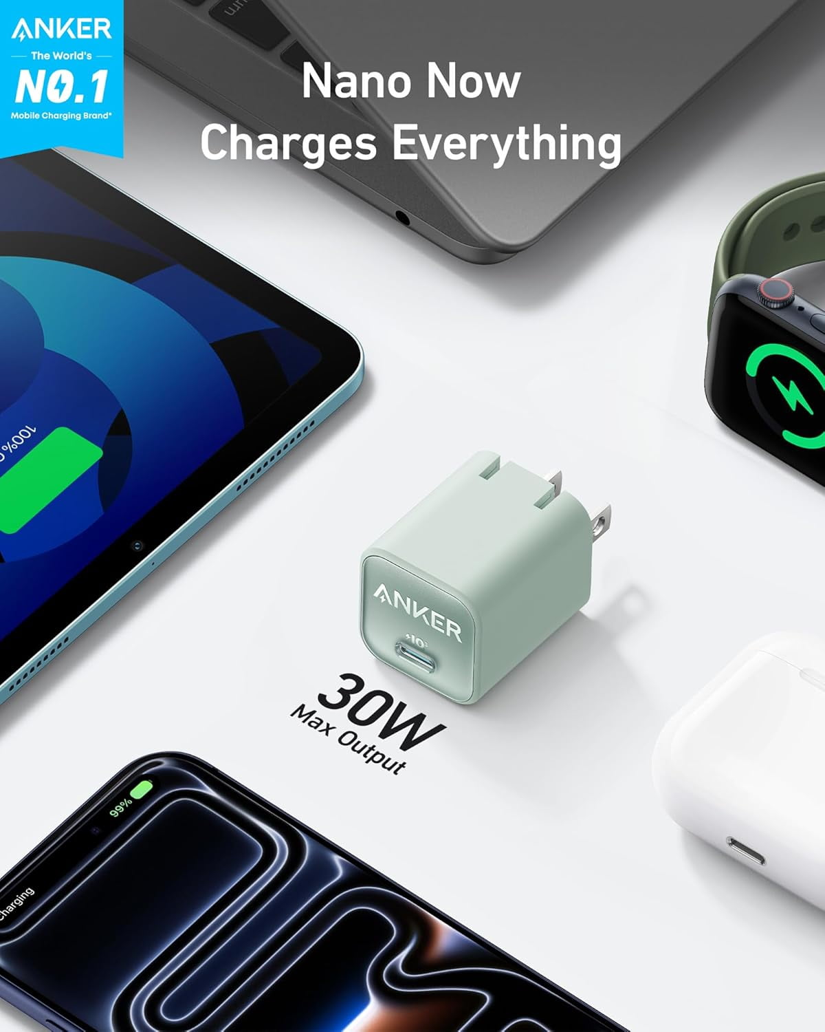 RGHJAR-Anker Nano Charger, USB C GaN Charger 30W, PIQ 3.0 Foldable PPS Fast Charger for iPhone 17 / 16 and more series, Galaxy, iPad, Compatible with MagSafe