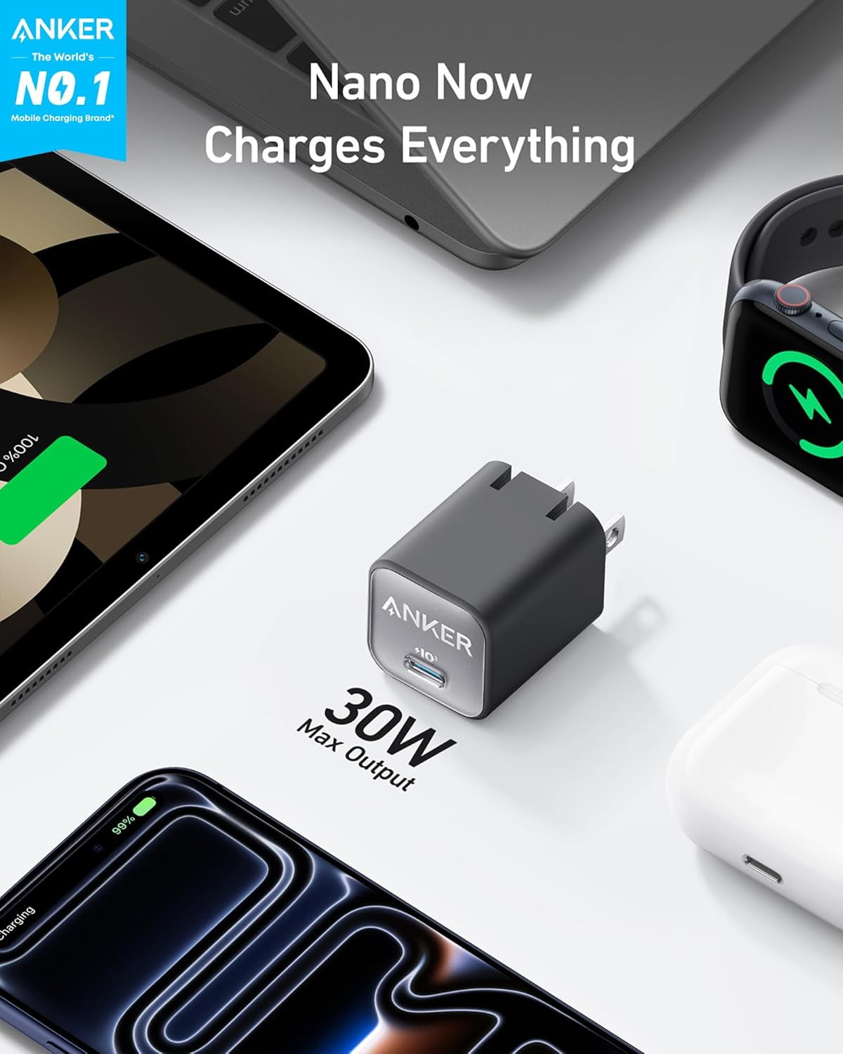 RGHJAR-Anker Nano USB C Charger Block, 30W PIQ 3.0 Foldable iPhone Charger Fast Charging for iPhone 17/16 Series, Galaxy, iPad, Compatible with MagSafe