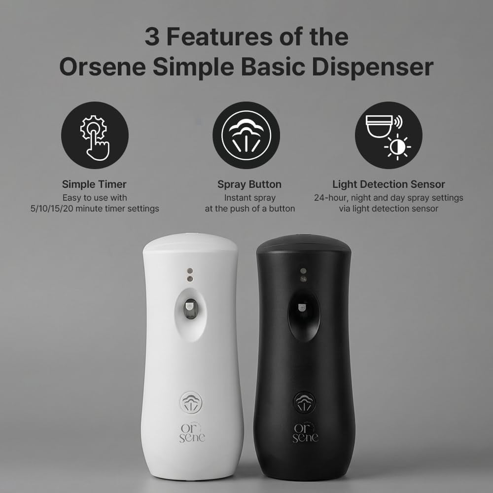 RGHJAR-Automatic Air Freshener Simple Basic Dispenser - Manual spray button, built-in light sensor, 24-hour/day/night modes, wall-mounted and freestanding types, aerosol dispenser (White) (Black)