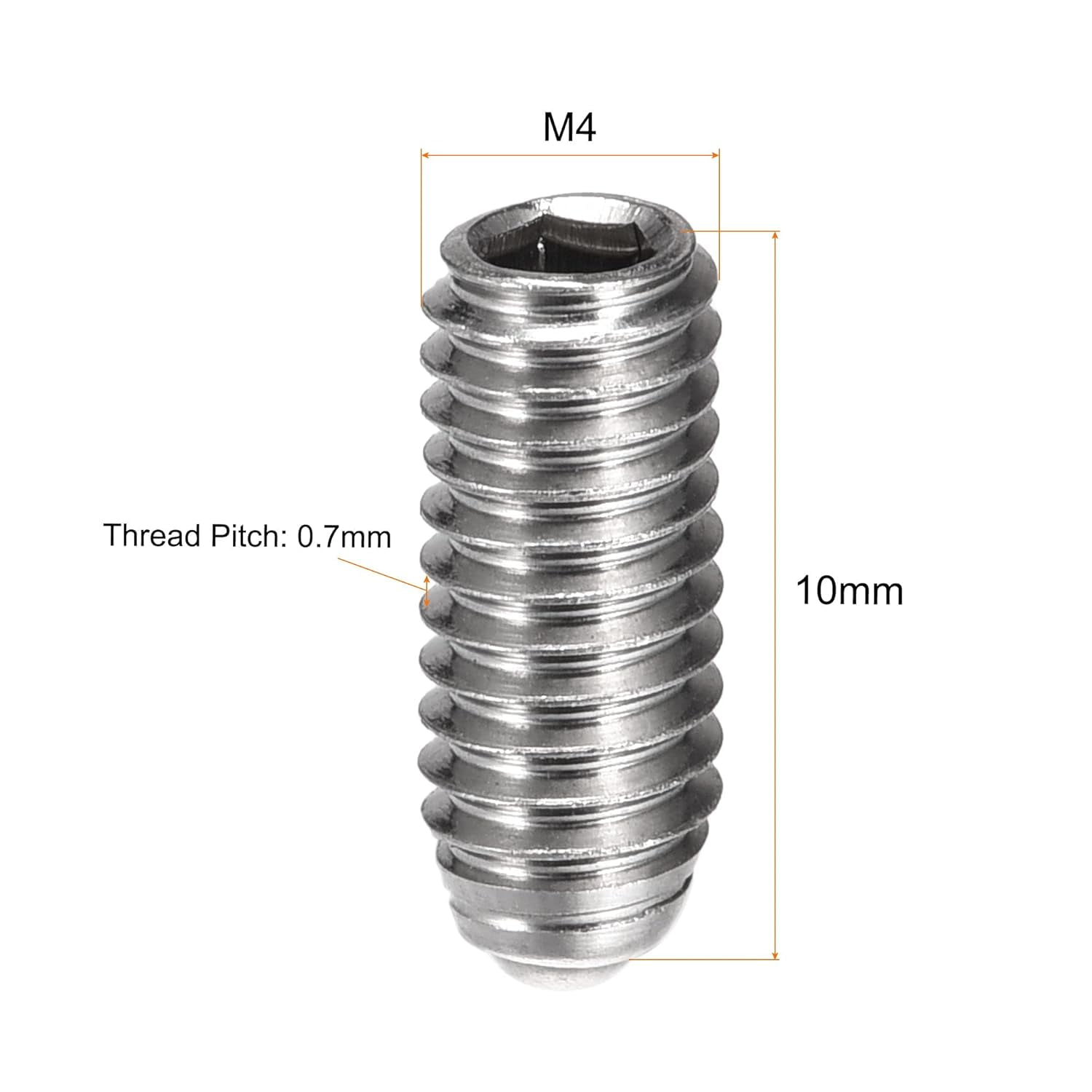 RGHJAR-Ball Point Set Screws, M4 x 10mm 304 Stainless Steel Metric Spring Hex Socket Screw 20pcs