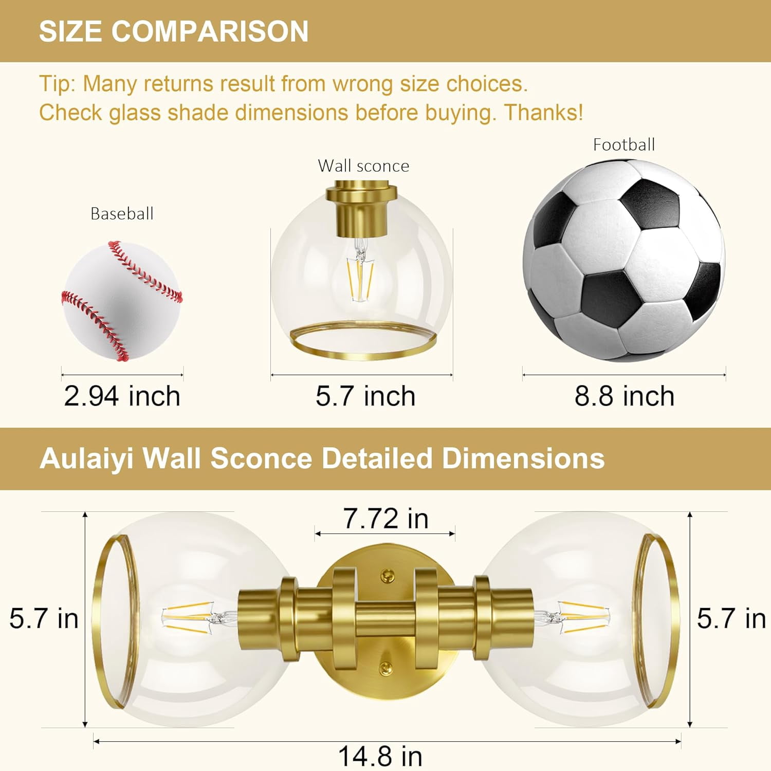 RGHJAR-Bathroom Sconces Set of Two, Brushed Gold Wall Sconces with Clear Glass, Hardwired Modern Sconces Wall Decor Set of 2, Wall Light Fixtures for Bathroom Living Room Mirror Hallway Bedroom