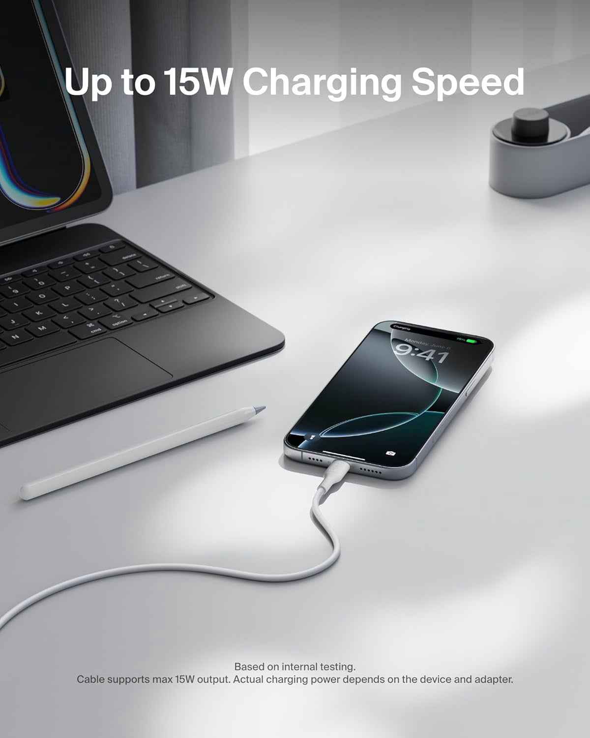 RGHJAR-Belkin Eco Braided USB-A to USB-C Cable (9.9ft, 15W) - Soft, Flexible Fast-Charging Cable, Type C Charger Cord for iPhone 17 & 16 Series, Galaxy S25, Pixel 9, iPad Pro, & More - White (USB 2.0