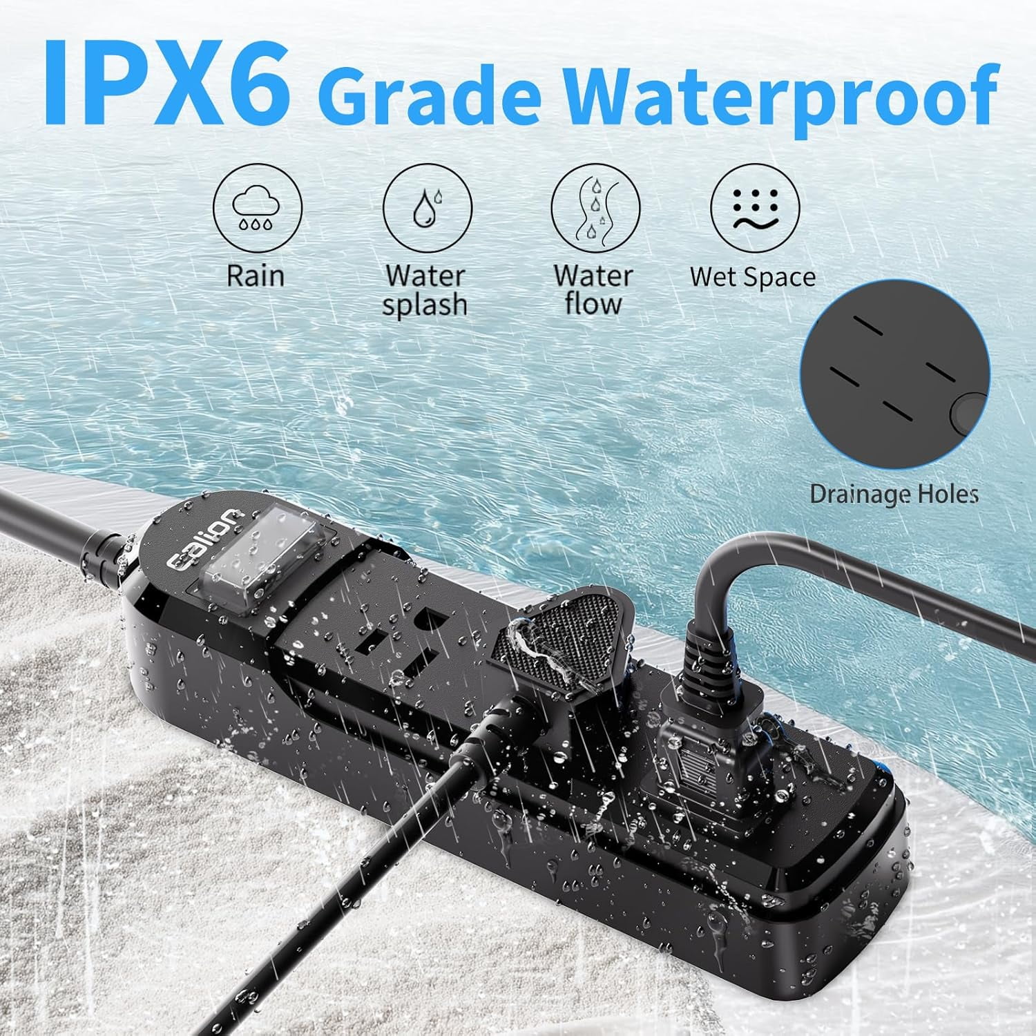 RGHJAR-Black Outdoor Power Strip Weatherproof,3 FT Short Waterproof Extension Cord,Surge Protector with 3 Wide Outlets, 16AWG,1875W/15Amps, Shockproof Outlet Extender for Kitchen,Patio,Garden Lightin