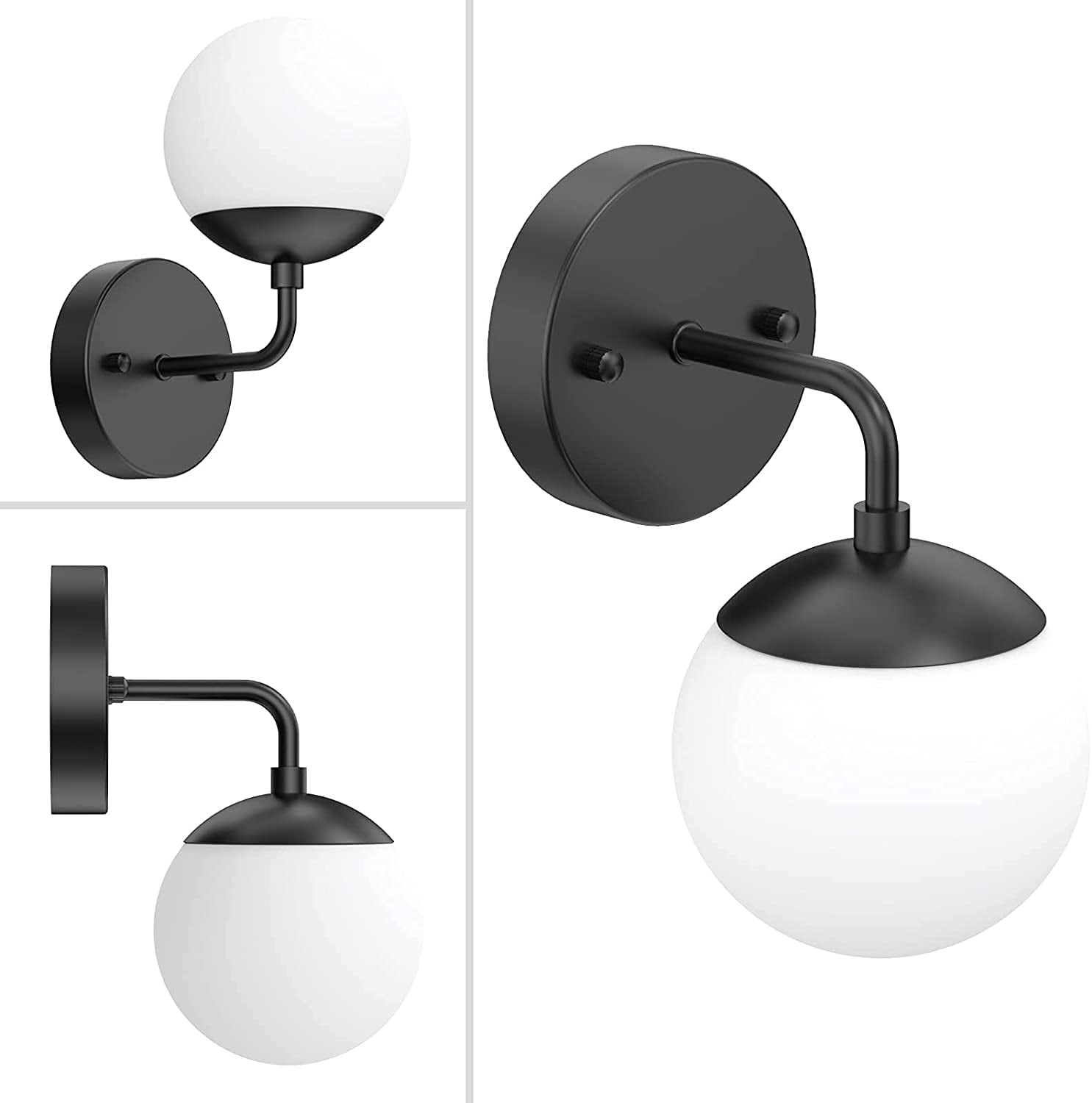 RGHJAR-Black Sconce Light 1 Light,Black Wall Sconce,Modern Globe Wall Light for Restaurant Living Room Bedside Stairs Bathroom Mirror(3000K G9 Bulb Include)