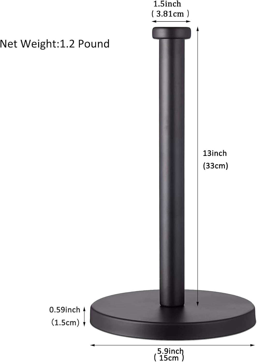 RGHJAR-Black Standing Paper Towel Holder for Kitchen& Bathroom Countertop,Under Counter, Table Or BBQ, Standard or Jumbo-Sized Roll Paper (with Stainless Steel Base)