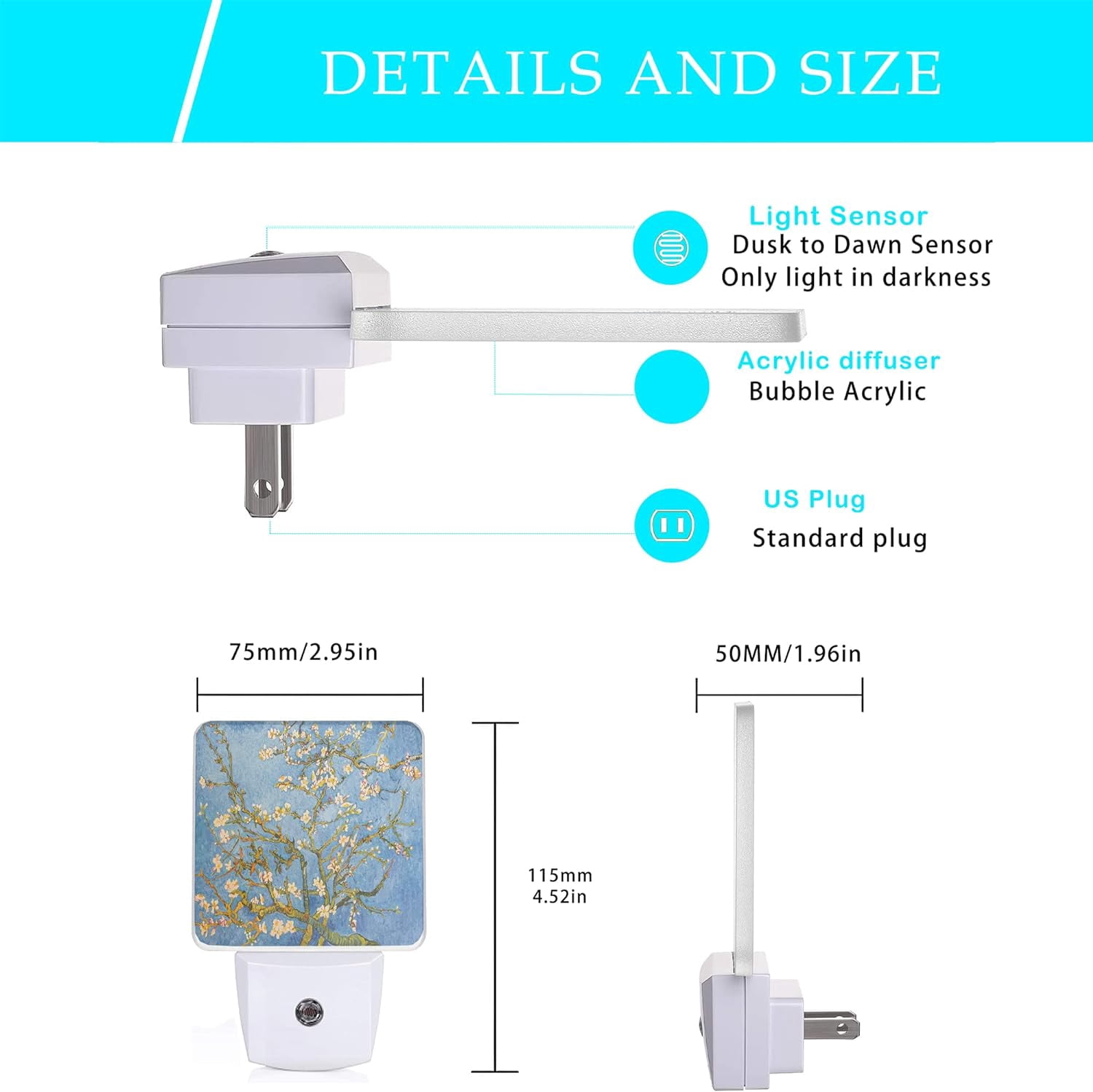 RGHJAR-Blossoming Almond Tree Night Light,Night Lights Plug into Wall for Boys Girls, Led Lamp for Stairway/Hallway/Bedroom 0.5W Nightlight Sleep Friendly