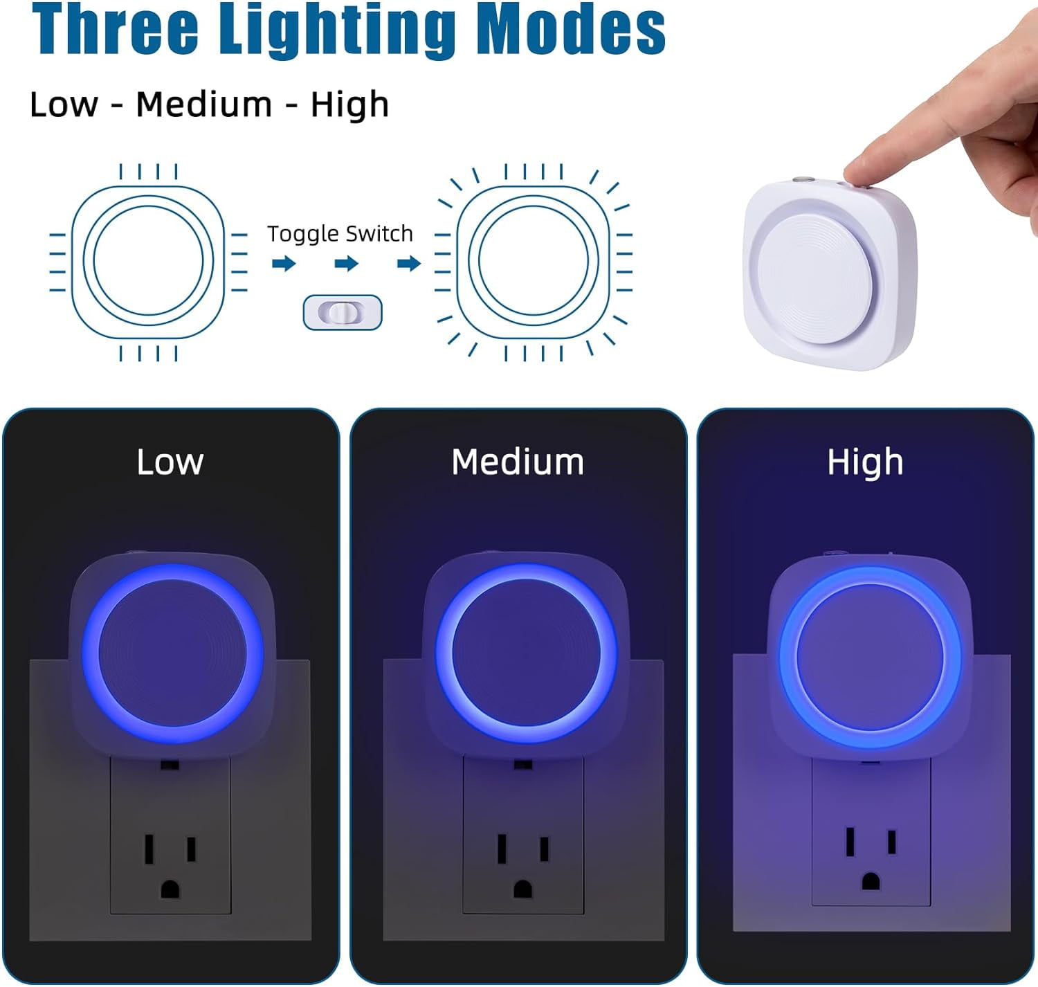 RGHJAR-Blue Night Lights Plug into Wall, 4 Packs Dimmable Night Light with Dust to Dawn Sensor, Automatically Turn on and Off, Gentle Glow Nightlight for Bathroom,Bedroom,Stairs,Kitchen,Hallway, Blue