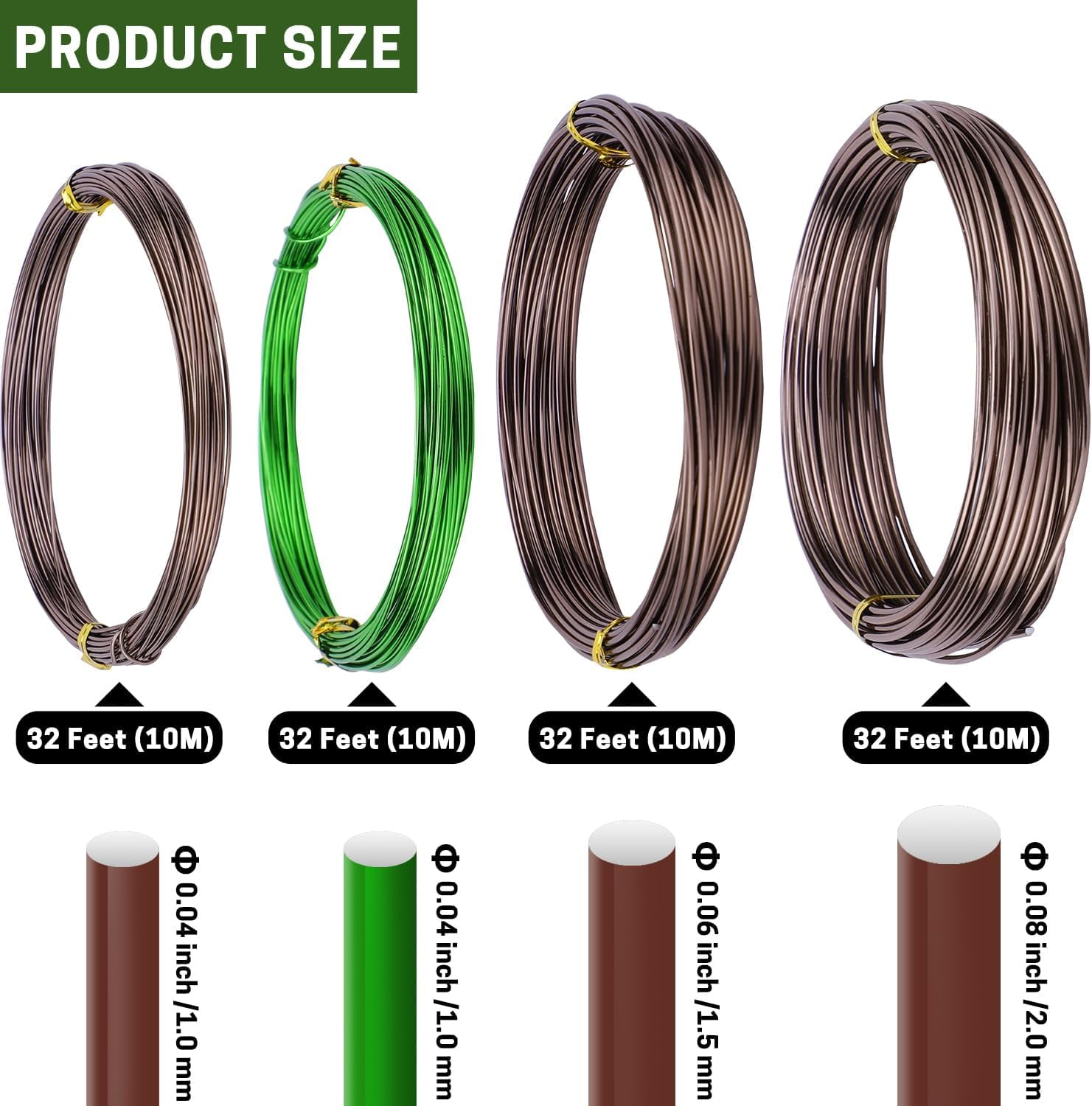RGHJAR-Bonsai Training Wire Set of 4, Total 128 Feet (32 Feet Each Size) 3 Size - 1.0MM, 1.5MM, 2.0MM, Corrosion and Rust Resistant (with Bonsai Wire Cutter)