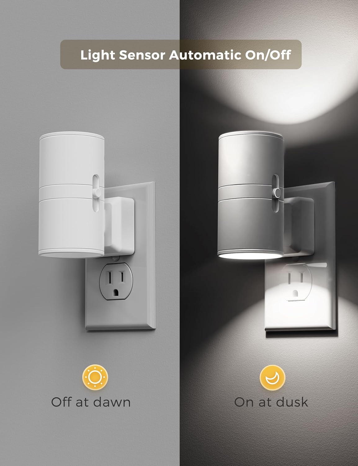 RGHJAR-Bright Night Light, Night Lights Plug into Wall, Daylight White, Dimmable Nightlight Plug in White Shade, Light Sensor, Decorative LED Nightlights for Hallway Bathroom Kitchen, 2 Pack