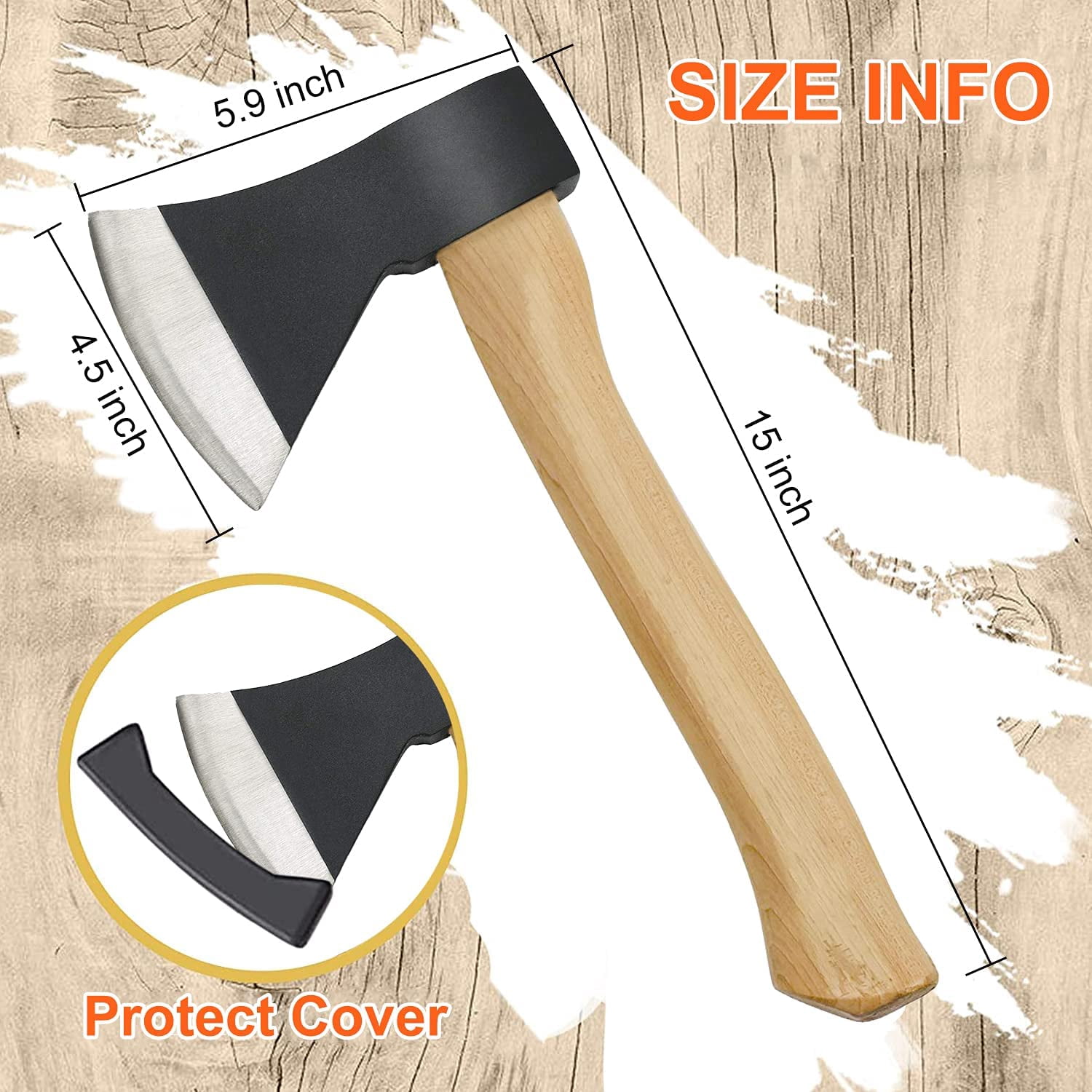 RGHJAR-Camping Axe, 15inch Outdoor Hatchet Chopping Axe for Wood Splitting and Kindling, Camping Outdoor Hatchet Gardening Hand Tools with Sheath(Black)