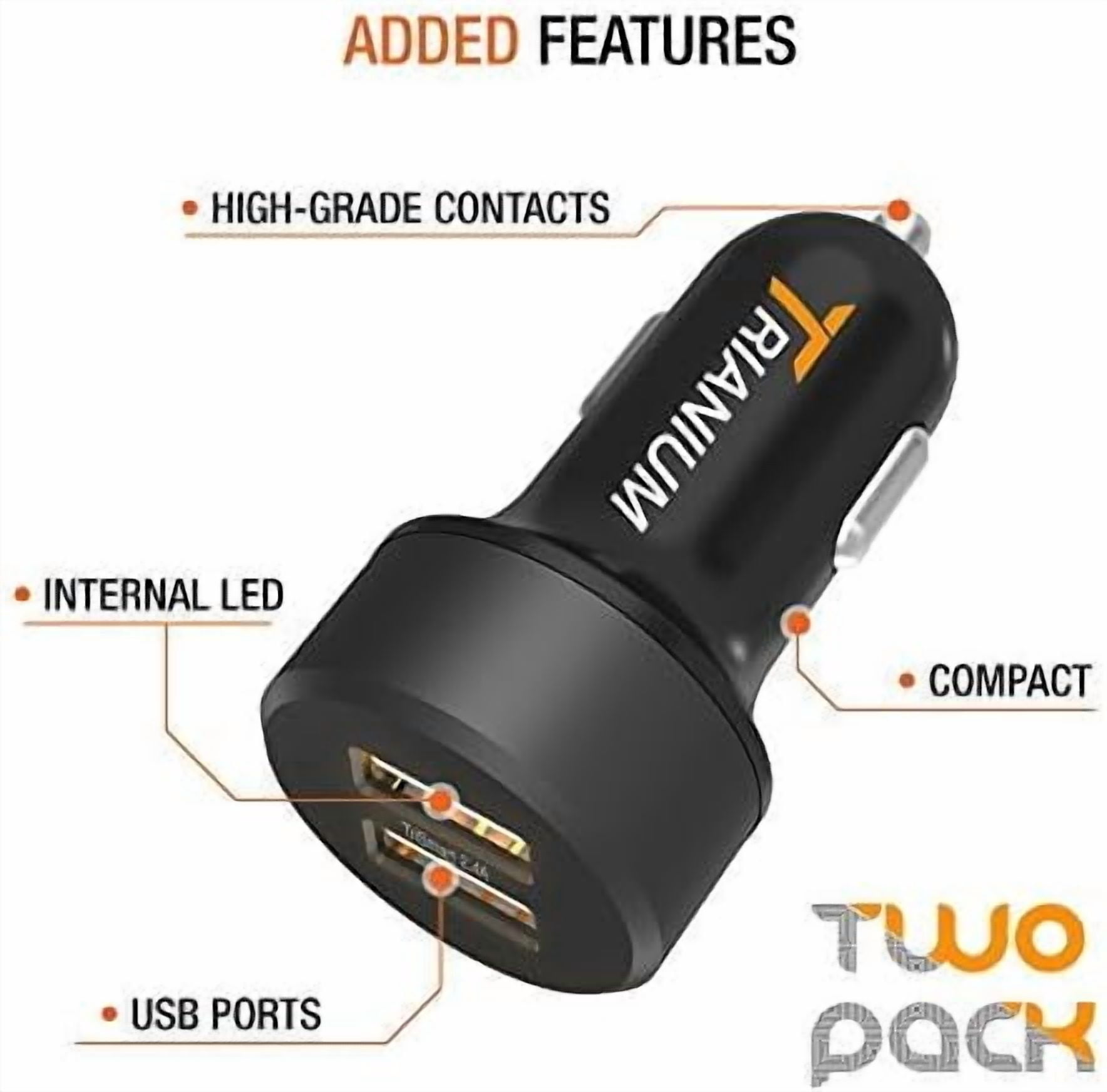RGHJAR-Car Charger 24W (2 Pack) Dual Charger Adapter, AtomicDrive SmartUSB Compatible iPhone 12 11 Pro Max/XR/XS Max/X/8/7/6s/6 Plus, iPad Pro/Air2/Mini,Galaxy S20,Note,LG,Nexus,HTC,Huawei,and More
