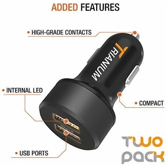 RGHJAR-Car Charger 24W (2 Pack) Dual Charger Adapter, AtomicDrive SmartUSB Compatible iPhone 12 11 Pro Max/XR/XS Max/X/8/7/6s/6 Plus, iPad Pro/Air2/Mini,Galaxy S20,Note,LG,Nexus,HTC,Huawei,and More