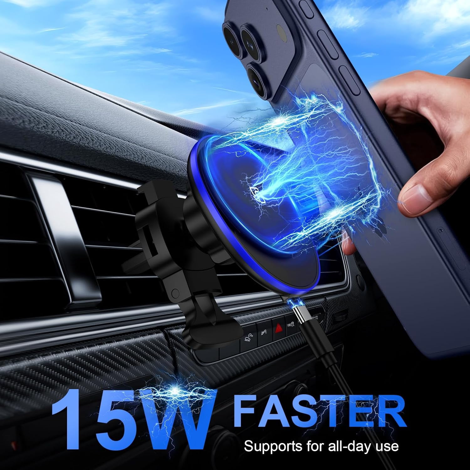 RGHJAR-Car Mount Charger 15W Magnetic Wireless Car Charger for iPhone 17 Accessories Magnetic Phone Holder for iPhone 17e 17 16 15 Pro Max 14,Samsung Galaxy S26 A17 A16 S25 Edge S24 S23,Google Pixel