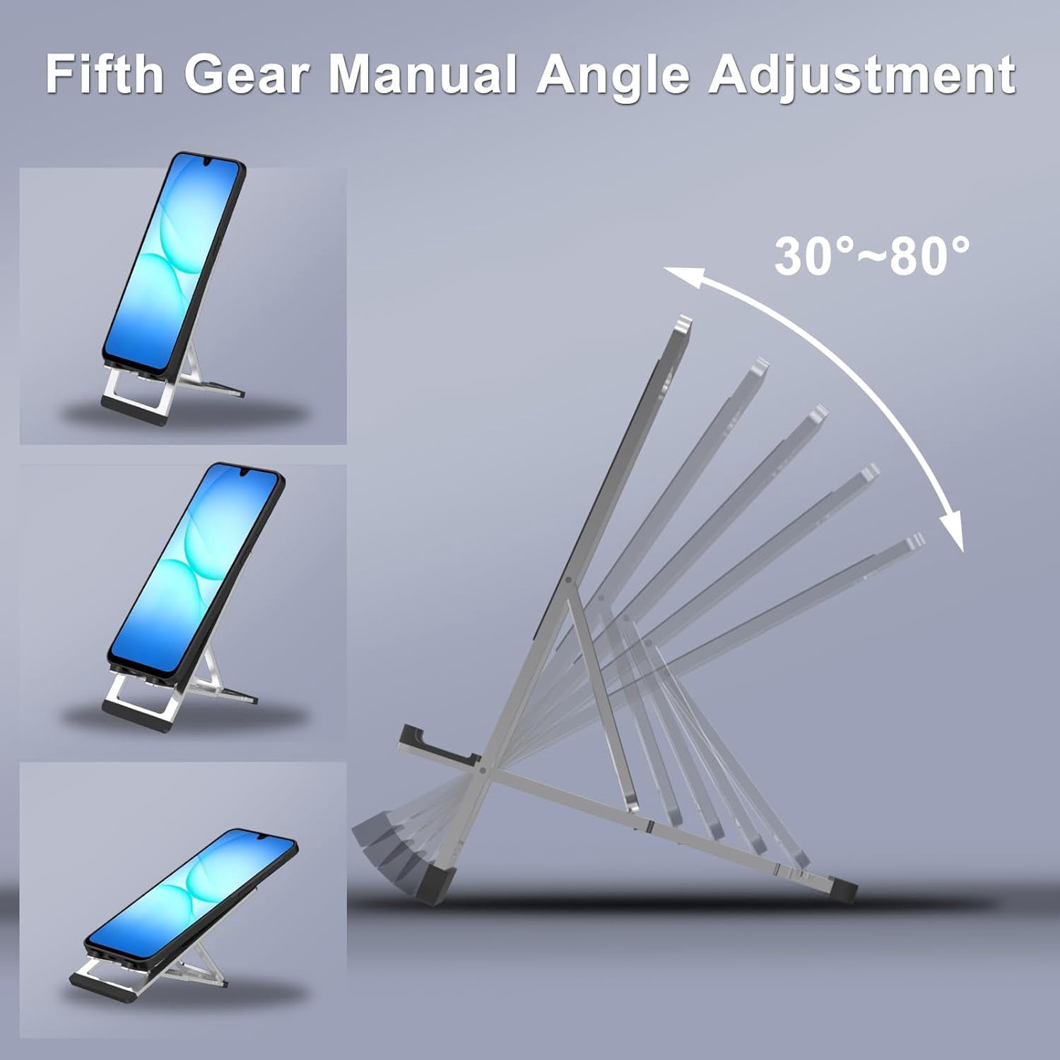 RGHJAR-Cell Phone Stand,Aluminum Foldable Phone Holder for Desk,Adjustable Phone Kickstands Travel Essentials for iPhone 17 16 15 14 13 12 11 Pro Max Plus Samsung S25 S24 S23 Ultra Plus-Silver