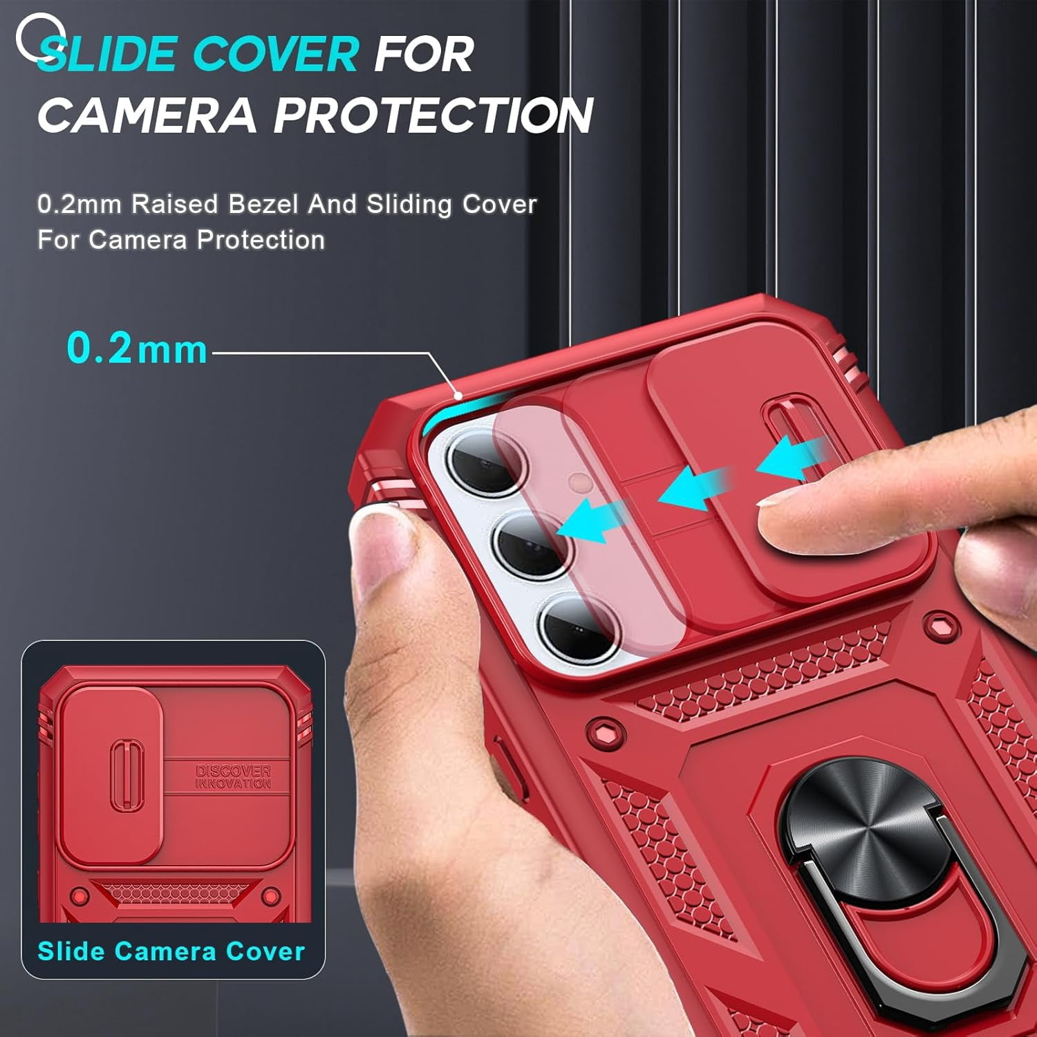 RGHJAR-Compatible for Samsung Galaxy A35-5G Case: Galaxy A35 5G Phone Case with Screen Protector X2, Camera Cover & Magnetic Satnd, Full Body Protection Cell Android Funda para Samsung A 35 5G, Red