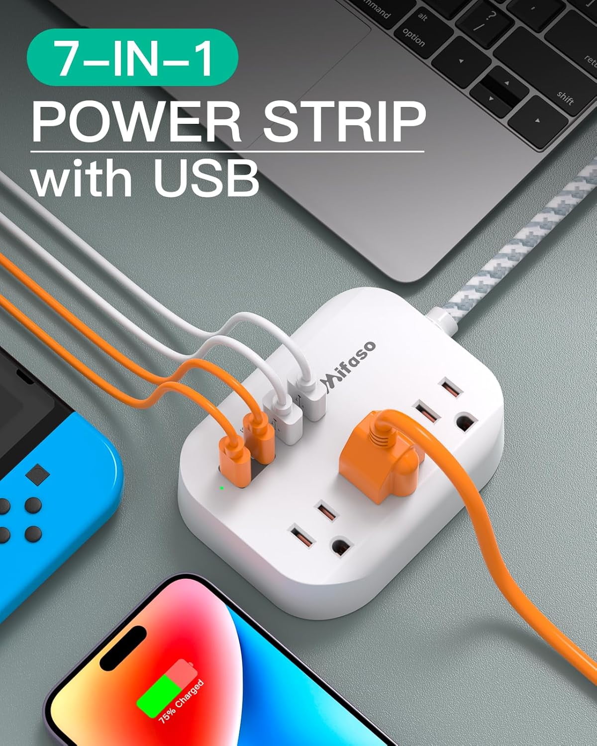 RGHJAR-Cruise Ship Essentials - Power Strip with USB Ports, 5Ft Flat Extension Cord with Multiple Outlets, USB Charging Station with Non Surge Protector for Cruise Ship, Travel, Dorm Room Essentials