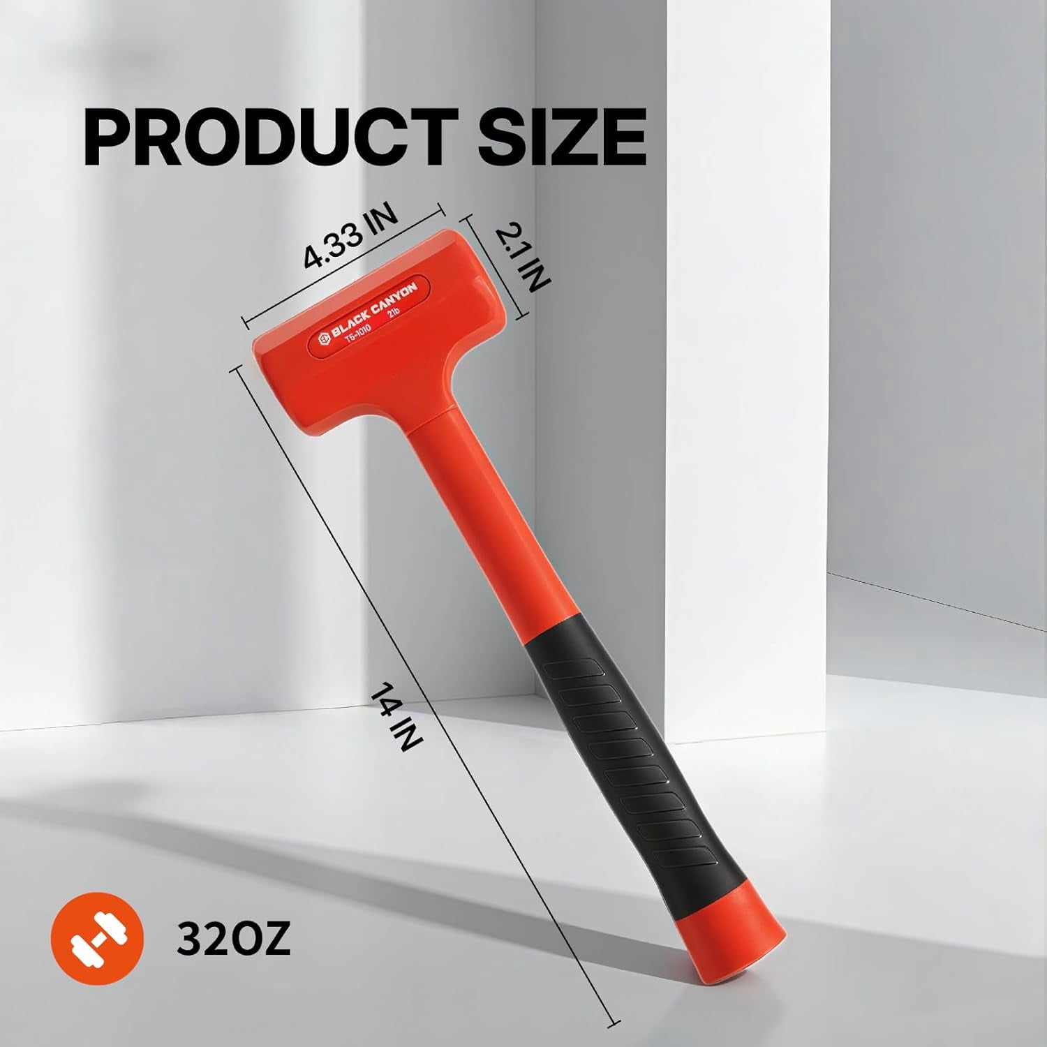 RGHJAR-Dead Blow Hammer 2 LB (32OZ）Bounce-Resistant Rubber Mallet with Non-Slip Grip for Furniture Assembly, Metalworking & Automotive Repair