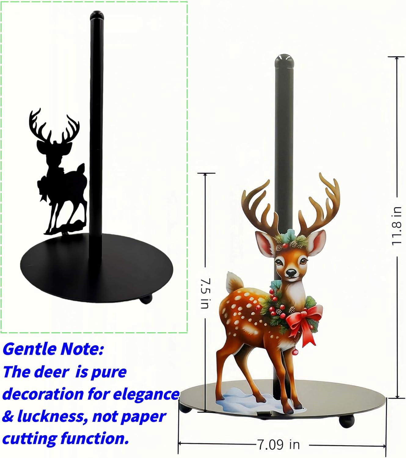 RGHJAR-Deer Paper Towel Holder, One-Handed Tear Paper Roll Stand with Weighted Base, Freestanding Metal Paper Towel Holders for Kitchen Bathroom, Rustic Cute Deer Decor, Housewarming Gift(1 Pack)