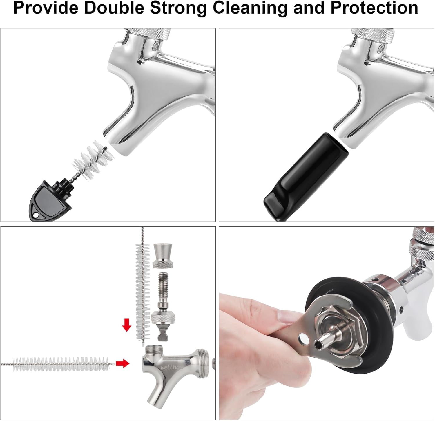RGHJAR-Draft Beer Tap Plugs Brush Beer Faucet Plug 5PCS Beer Keg Tap Plugs, 5PCS Beer Keg Tap Cover Beer Faucet Brush Caps Cover, 3PCS Long Cleaning Brushes and Beer Faucet Wrench Kit for Most Kegera