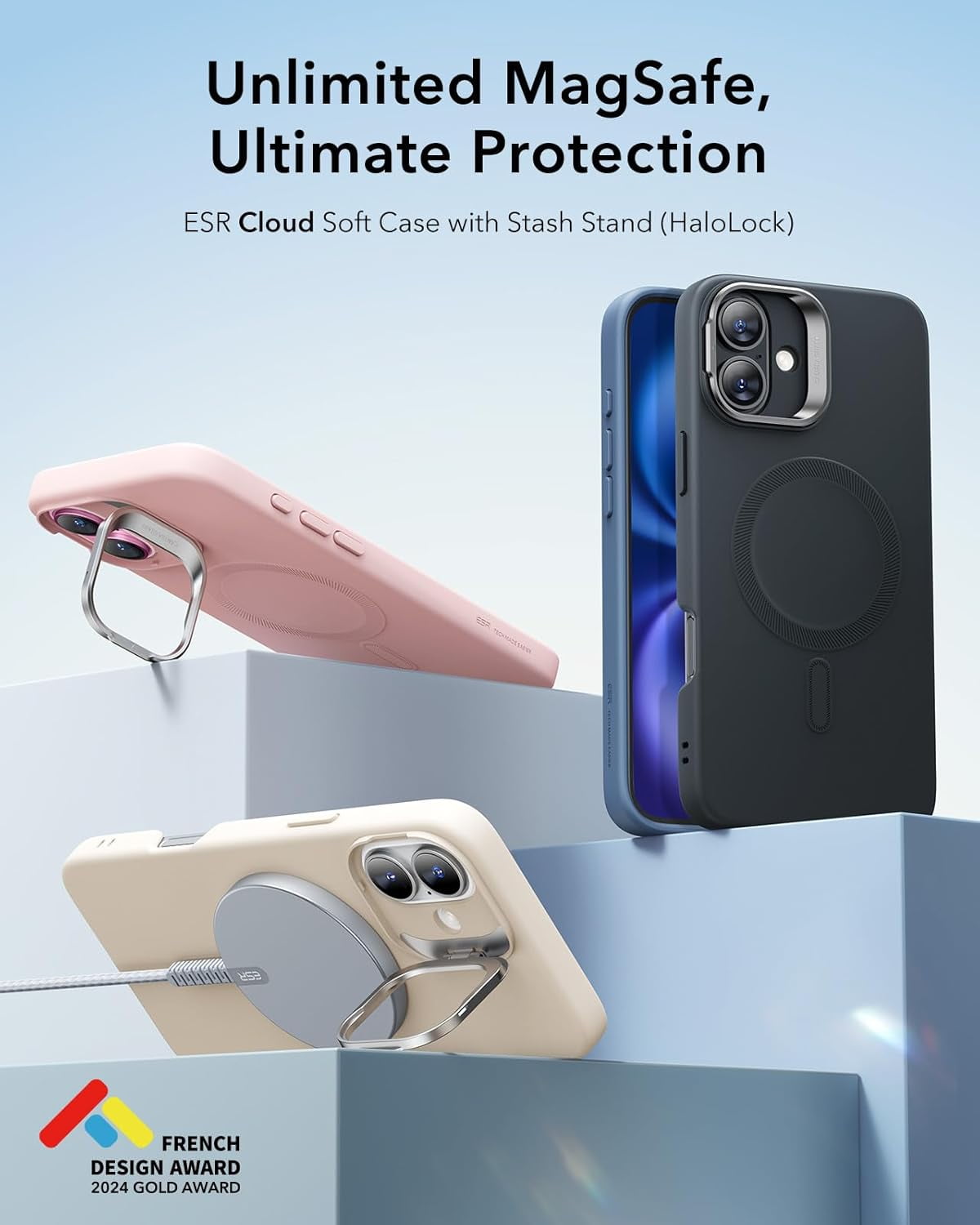 RGHJAR-ESR for iPhone 16 Pro Max Case, Silicone Case with Stand,Compatible with MagSafe,Built-in Camera Stash Stand, Magnetic Phone Case for iPhone 16 Pro Max, Cloud Series, Light Tan