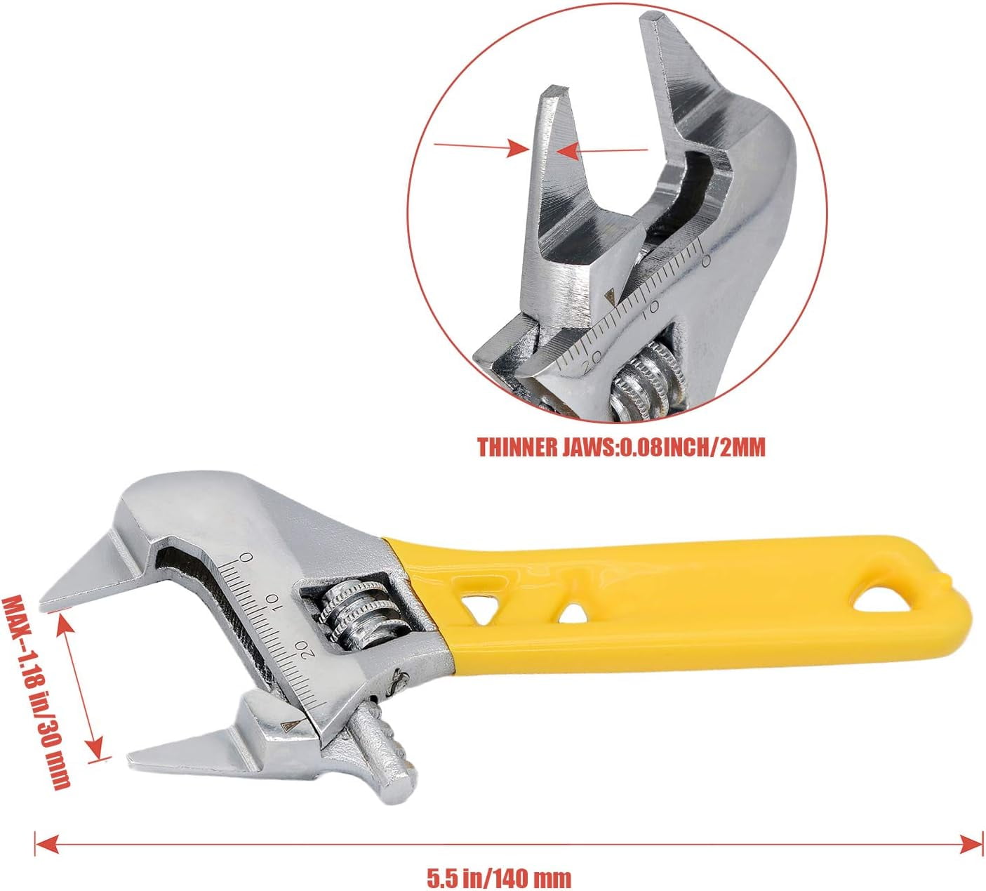RGHJAR-Extra Slim Jaw 4-Inch/5-Inch Adjustable Wrench, Black, Metal