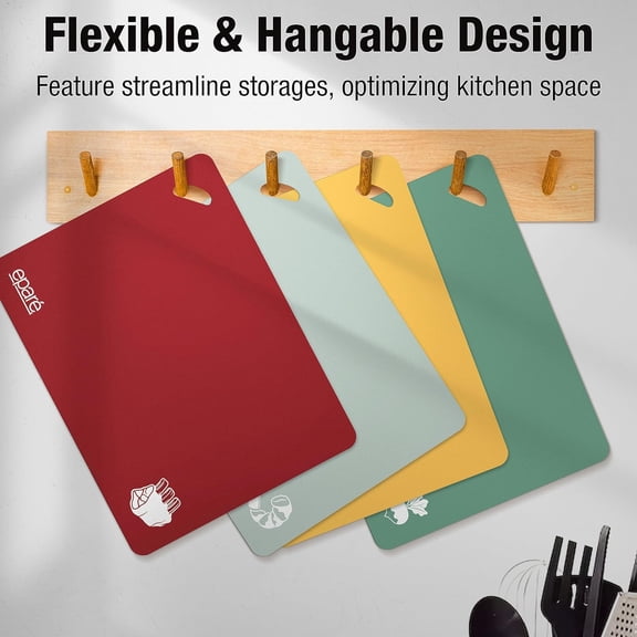 RGHJAR-Extra Thick Flexible Folding Cutting Boards for Kitchen - Set of 4 Hangable & BPA Free Large Chopping & Cutting Mats for Cooking Non Slip Cutting Sheets for Kitchen
