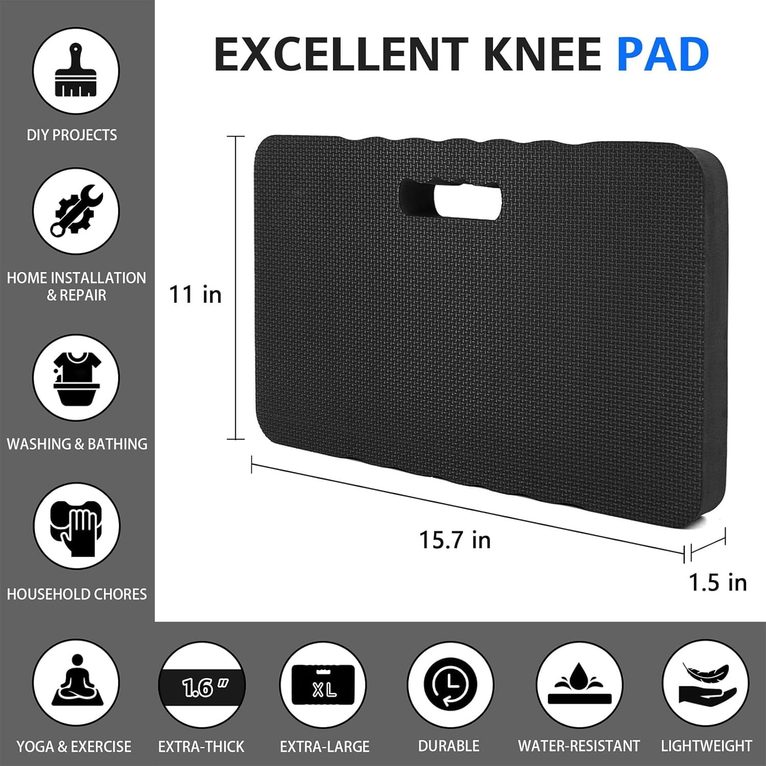 RGHJAR-Extra Thick Kneeling Pad, Soft Foam Kneeling Cushion, Waterproof Gardening Knee Pads, Lightweight Knee Mat for Bathing, Workout Supplies, Exercise Yoga, Garden Work Gifts (Black 17.5 x 11 x 1.